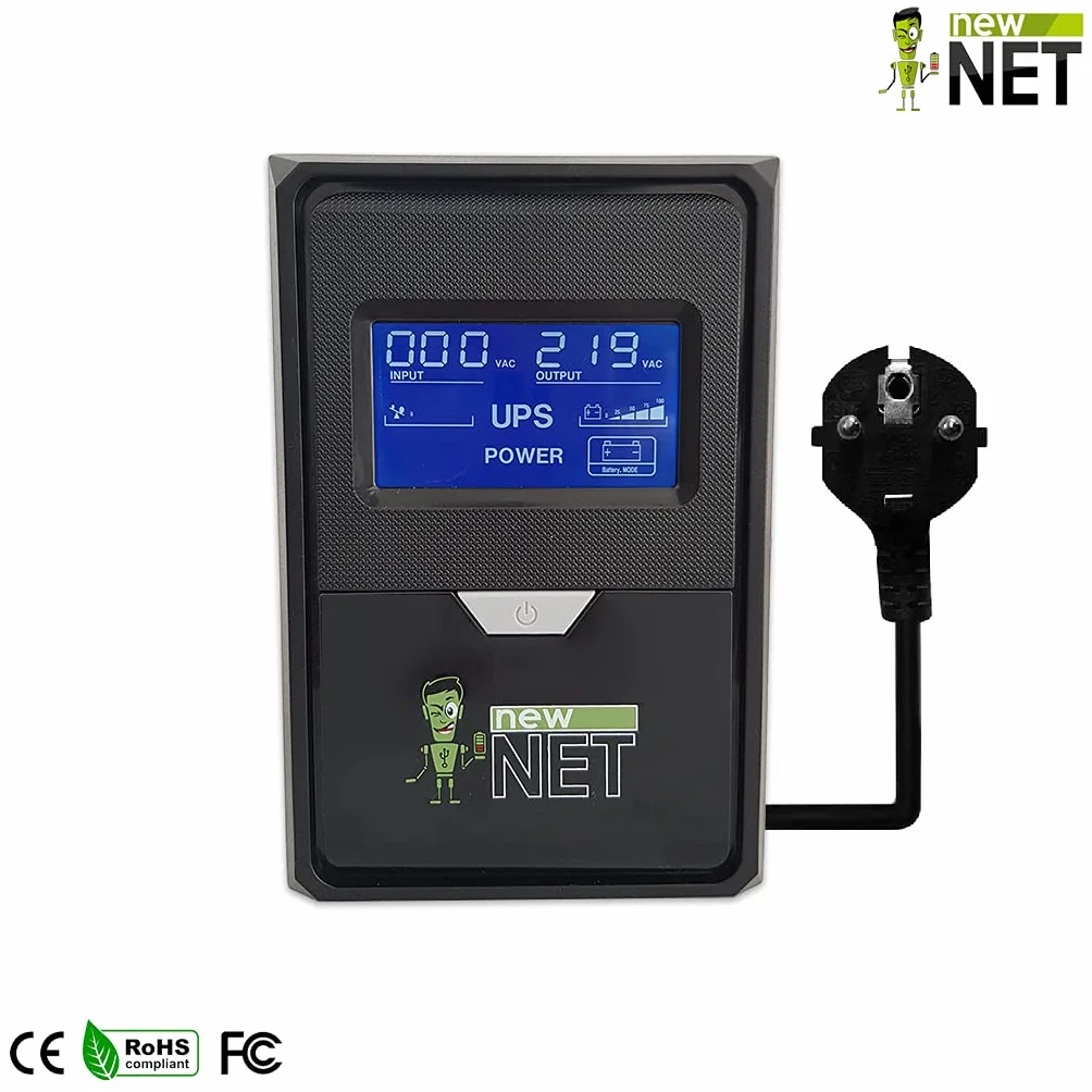 new net ® ups/Stabilizator prądu i napięcia dla PC Monitor DVR kamery światłowodowe router alarm modem z wyświetlaczem [ 1200 VA - 700 W - 3 gniazda Schuko ]