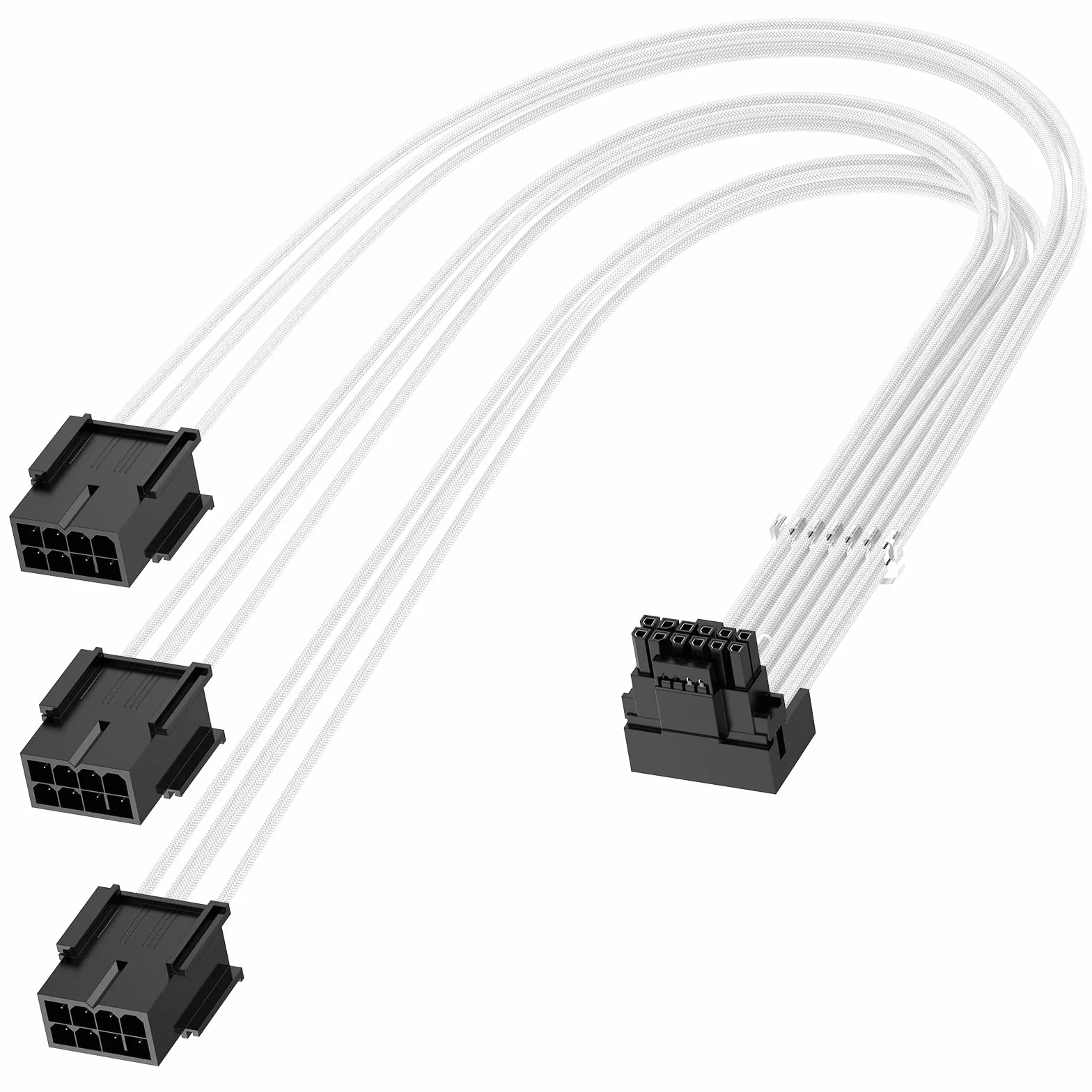 PCIE 5.0 12VHPWR Przedłużacz GPU kątowy 90 stopni, 16 pinów (12 + 4) do 3 x 8 pinów PCIE 5.0 męski na żeński kąt prosty GPU Kabel rozszerzenia zasilania dla GeForce