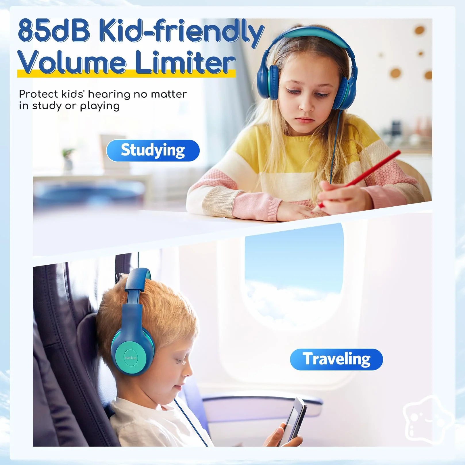 EarFun Słuchawki dla Dzieci Składane Ogranicznik Głośności 85 dB Stereo Przewodowe
