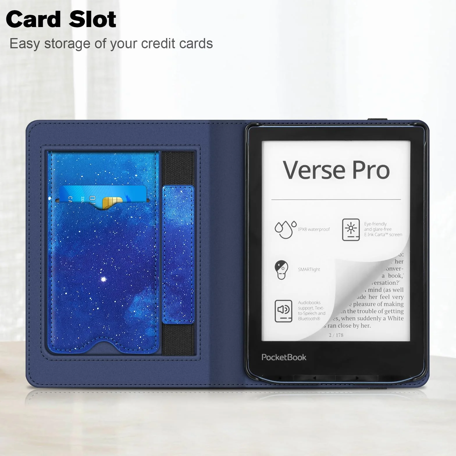 Fintie Etui na Pocketbook Fresh Pro/Pro Color (2023/2024) E-Reader - Kickstand Protective Case z przegrodą na karty, pętla na nadgarstek i funkcja automatycznego uśpienia/budzenia, niebo