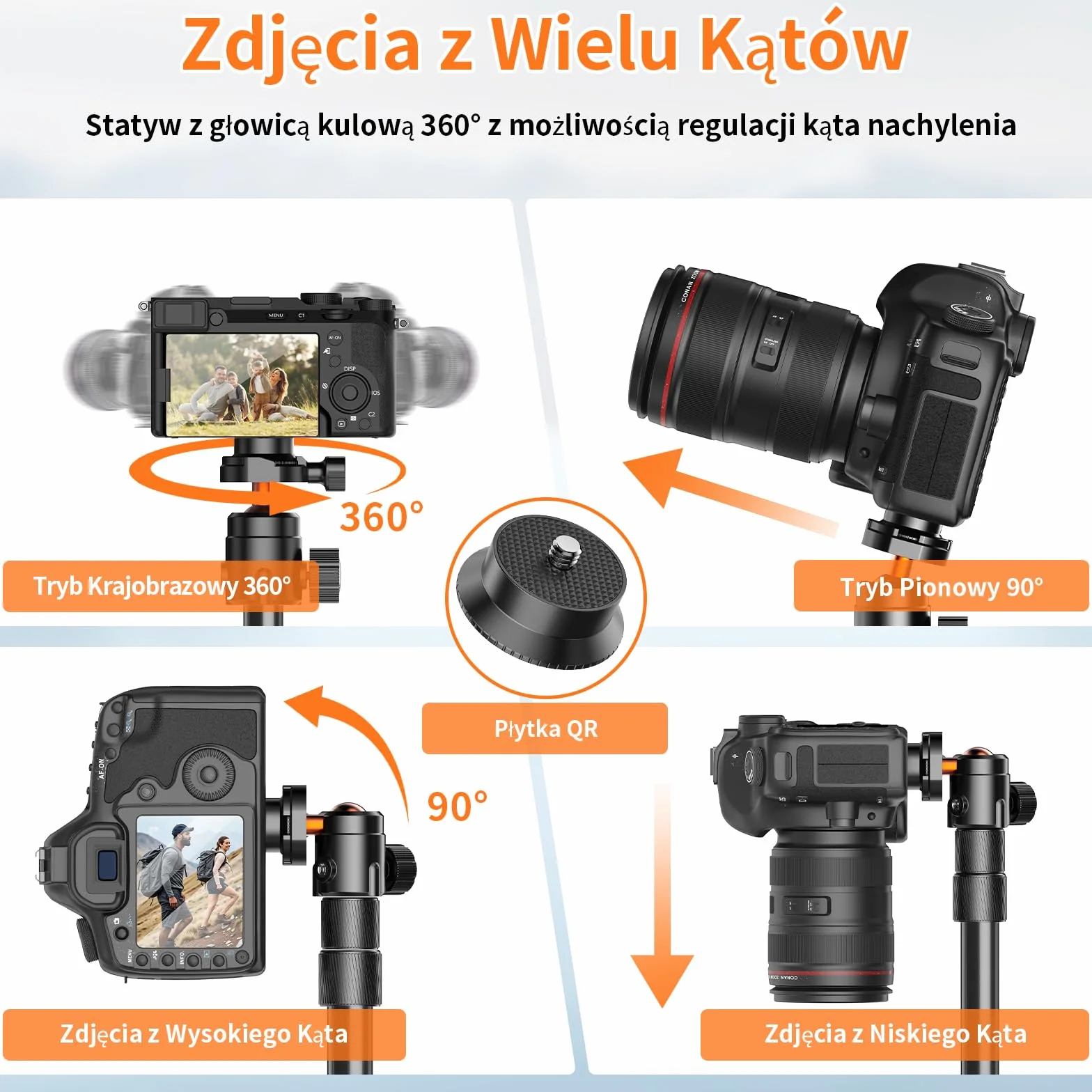 180cm Statyw do Aparatu, Aluminiowy Statyw do Telefonu z Torbą,Lekki Statyw Fotograficzny z Głowicą Kulową 360° i Nośnością 8 Kg, Tripod do Aparatów DSLR/Smartfona/Światła Pierścieniowego/Projektorów