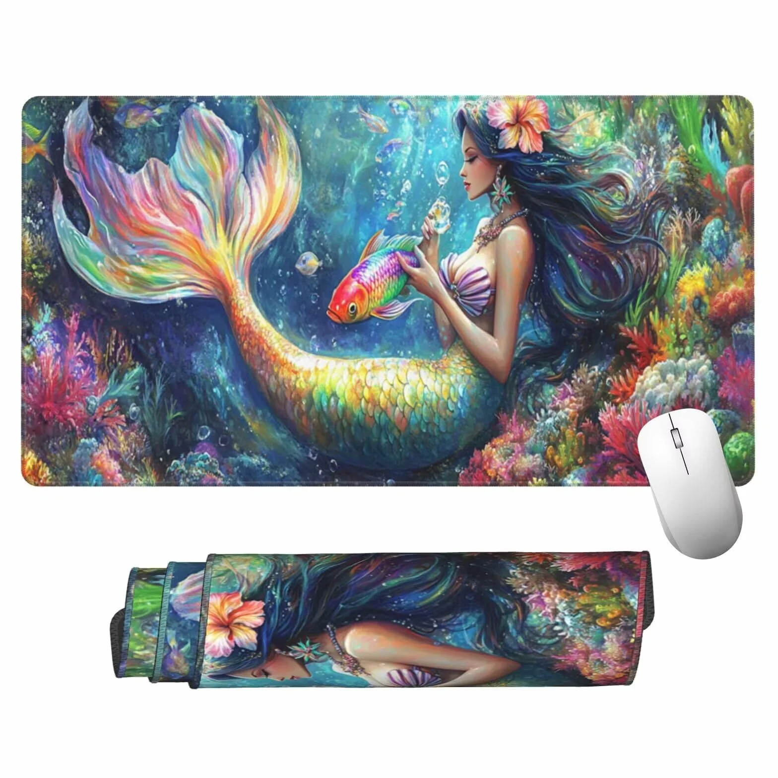 Kolorowa podkładka pod mysz Podkładka pod mysz do gier duża XXL syrenka 1400 x 600 x 3 mm antypoślizgowa tkanina, podkładka na biurko bardzo duża tkanina, dla graczy, akcesoria do gier Y1246