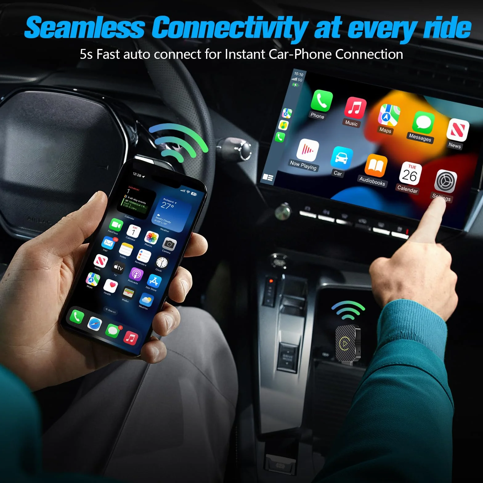Bezprzewodowy adapter Carplay, 2025 Upgrade bezprzewodowy adapter Android Auto, 2 w 1 bezprzewodowy auto stick Carplay Kompatybilny, Plug & Play, Kompatybilny z samochodami od 2016 i iOS 10+