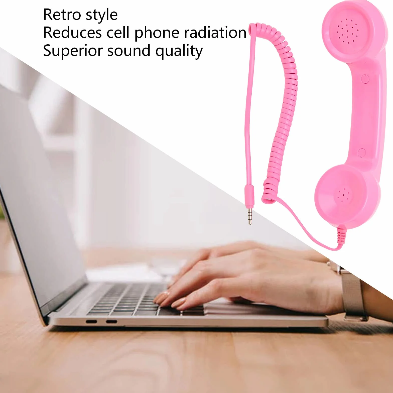 Słuchawka Retro Telefoniczna 3,5 mm z Mikrofonem i Przyciskiem Odbierania Różowy
