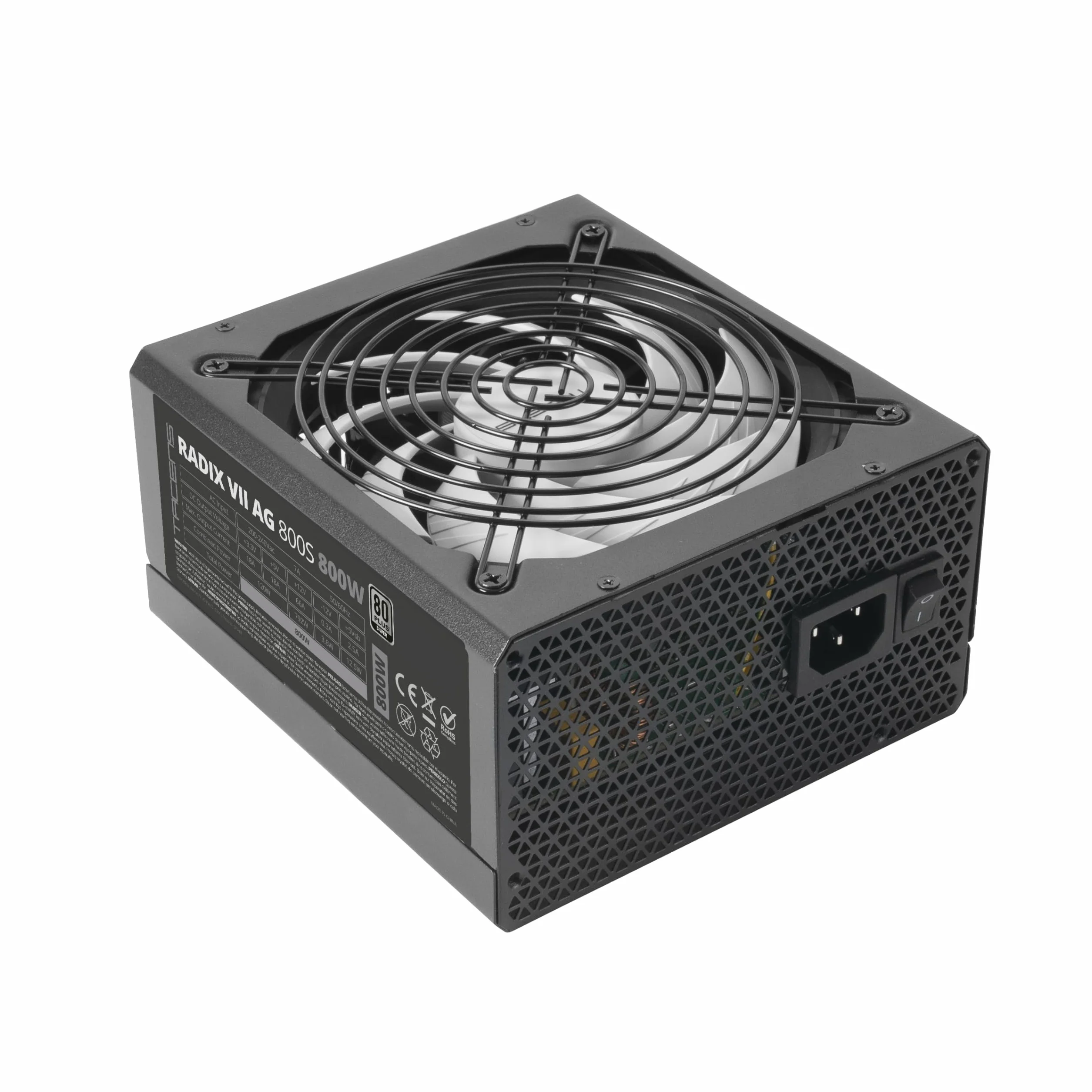 Tacens RADIX VII AG 800S, Zasilacz PC ATX 800W, 10 Lat Gwarancji, 80Plus Silver, 87% Efektywności, Technologie SMD i DC-DC, Wentylator AI-RPM 140mm FDB, Japońskie Kondensatory TK 105º, Czarny