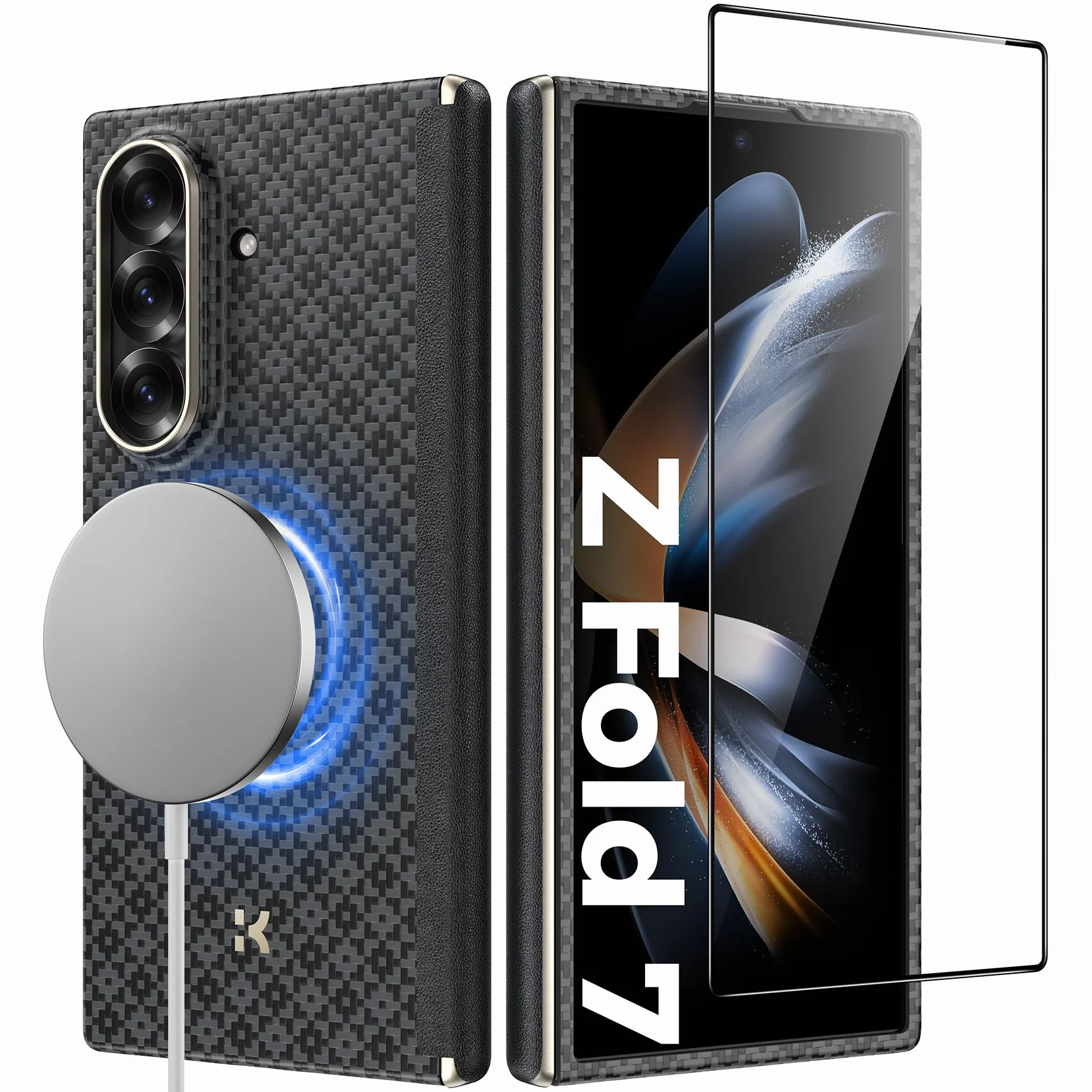 BENKS 3 w 1 do Samsung Galaxy Z Fold 7 Etui z Szkłem Hartowanym HD, Ochroną Zawiasu, Ultracienki Magnetyczne Etui z Włókna Aramidowego Kevlar i Poliwęglanu, ArmorAir ArmorGrid