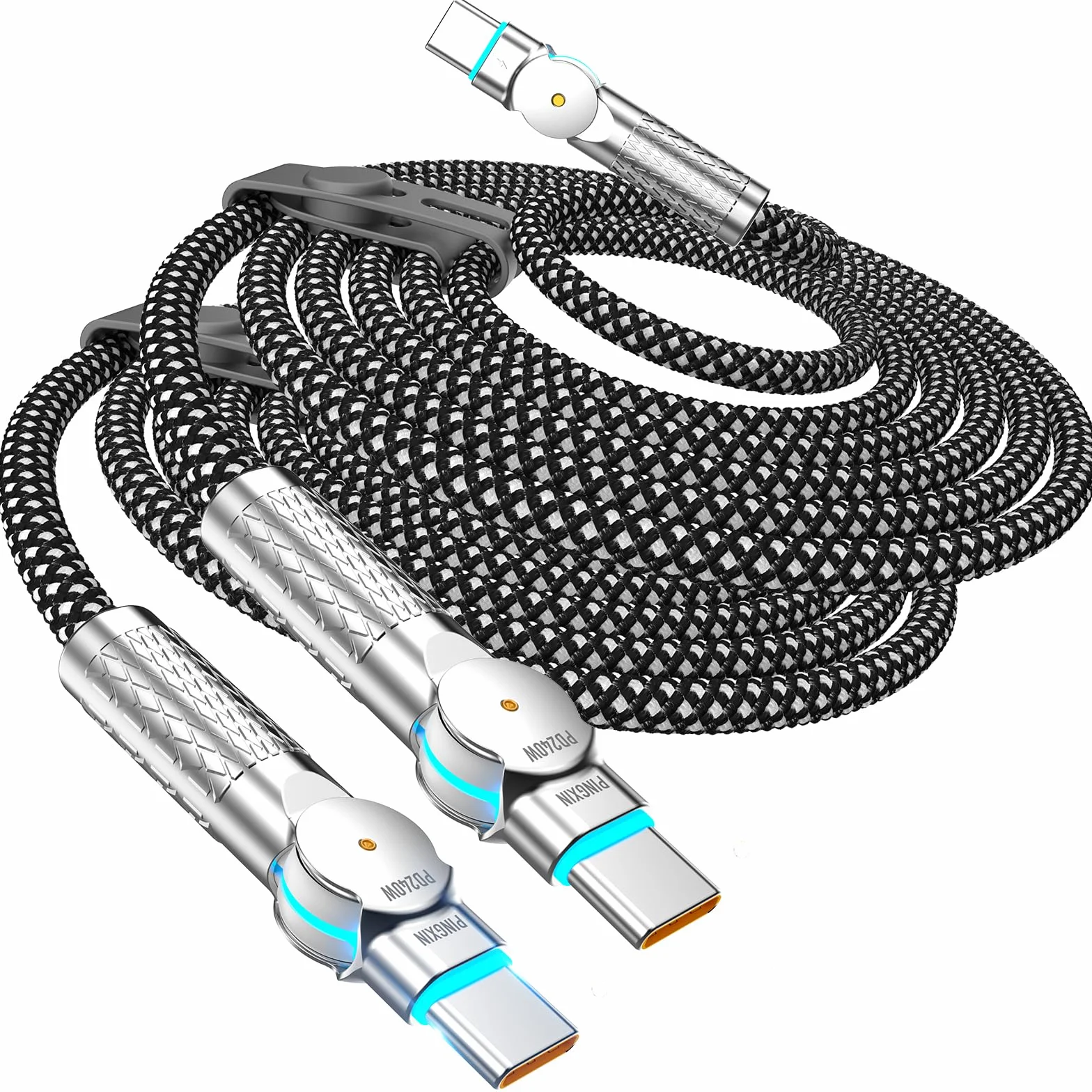 Kabel USB C na USB C, 240 W, pleciony, obracany o 180°, szybkie ładowanie do iPhone'a 16/16Pro/16Plus/16ProMax, MacBook Air, iPad Pro, Pixel, Samsung Galaxy S23/S24 Ultra-czarny