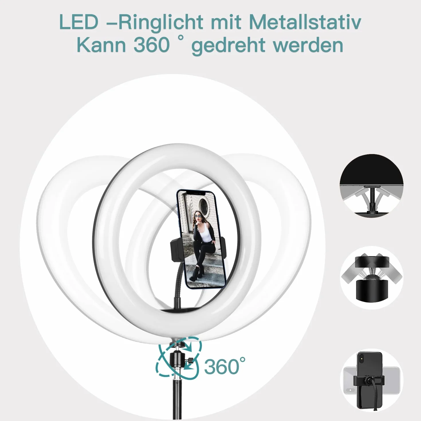 Lampa pierścieniowa LED ze statywem na telefon komórkowy, 10" lampa pierścieniowa do selfie z pilotem zdalnego sterowania i podwójnym uchwytem na telefon komórkowy z 3 kolorami i 10 poziomami