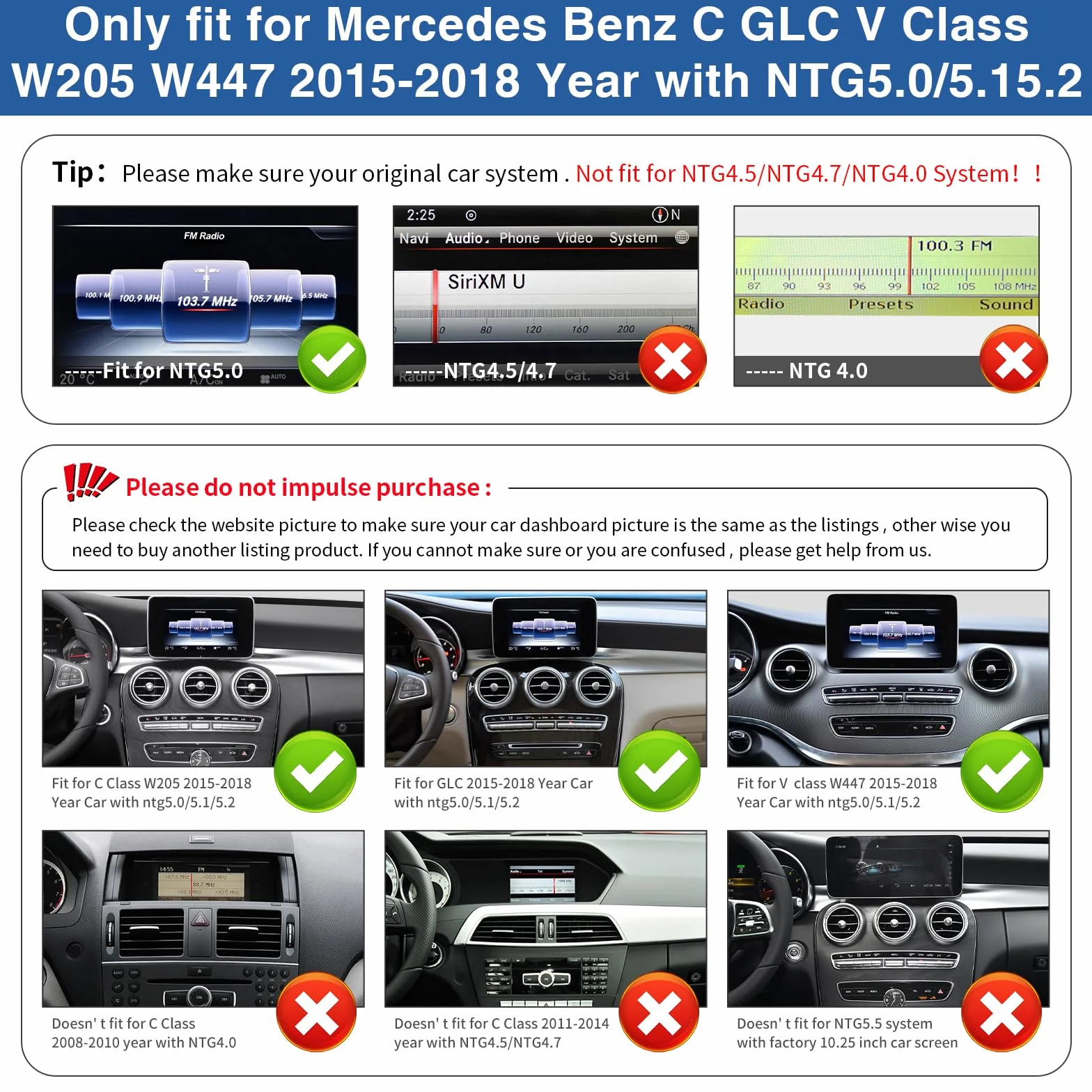 Road Top Radio samochodowe 12,3 cala Draadloze CarPlay Android Auto Touch Screen voor Mercedes Benz C GLC V Klasse W205 W447 2016-2018 Jaar met NTG5.0, Ondersteuning Mirrorlink | W205 W447 z NTG5.0/5.1/5.2 (2016-2018), ekran dotykowy Linux z ultrawąskim,