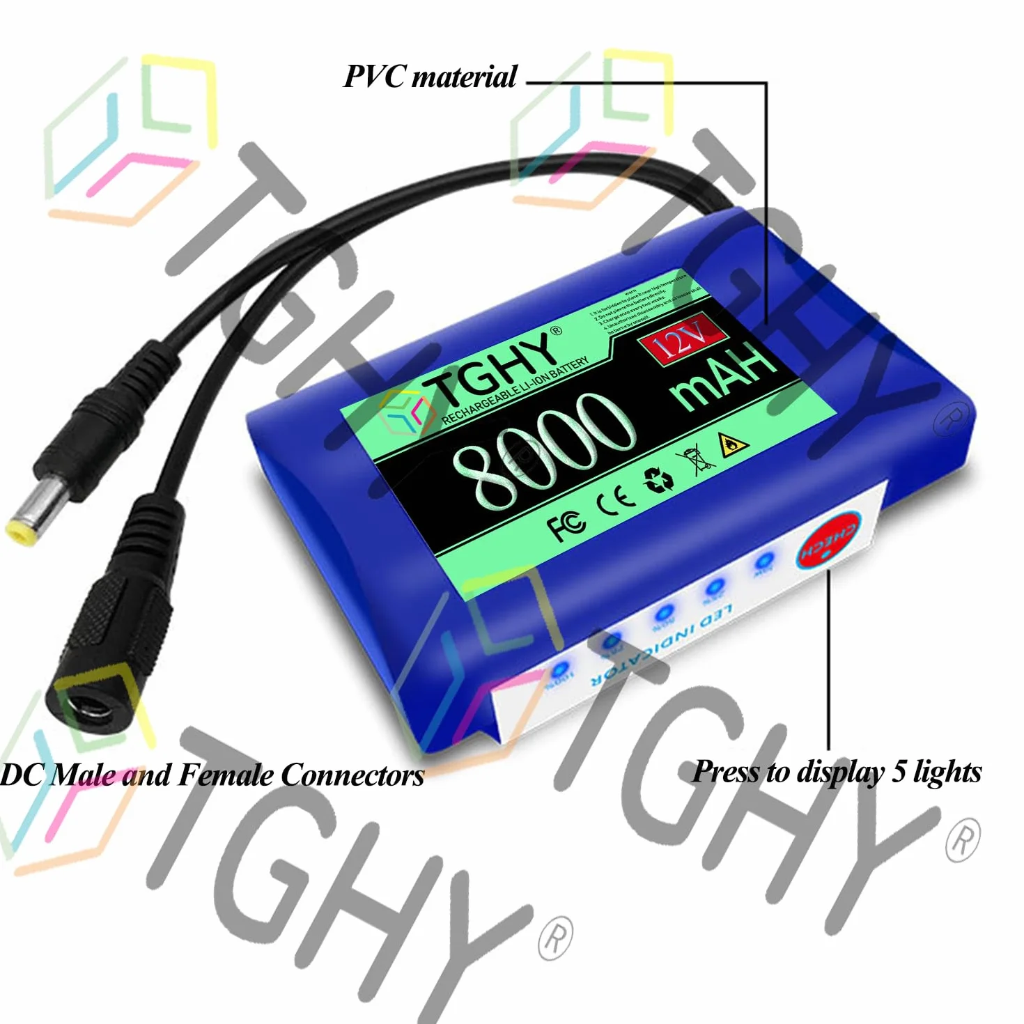 TGHY Akumulator litowo-jonowy DC 12 V 8000 Ah Akumulator litowo-polimerowy 12 V do kamer CCTV, kamer, odtwarzaczy MP3, pasków świetlnych LED i innych,12v 8000ah b