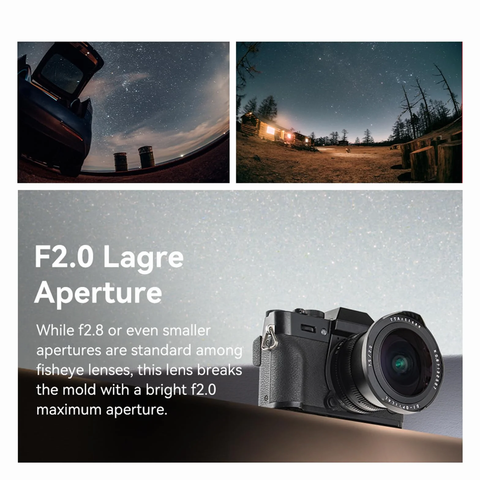 TTARTISAN APS-C 7,5mm F/2 Fisheye X, Ultra-szerokokątny obiektyw manualny do mocowania Fuji X-A1 X-A10 X-M5 X-H2 X-T1 X-T10 X-T20 X-T30 X-T50 (Bajoneta X)