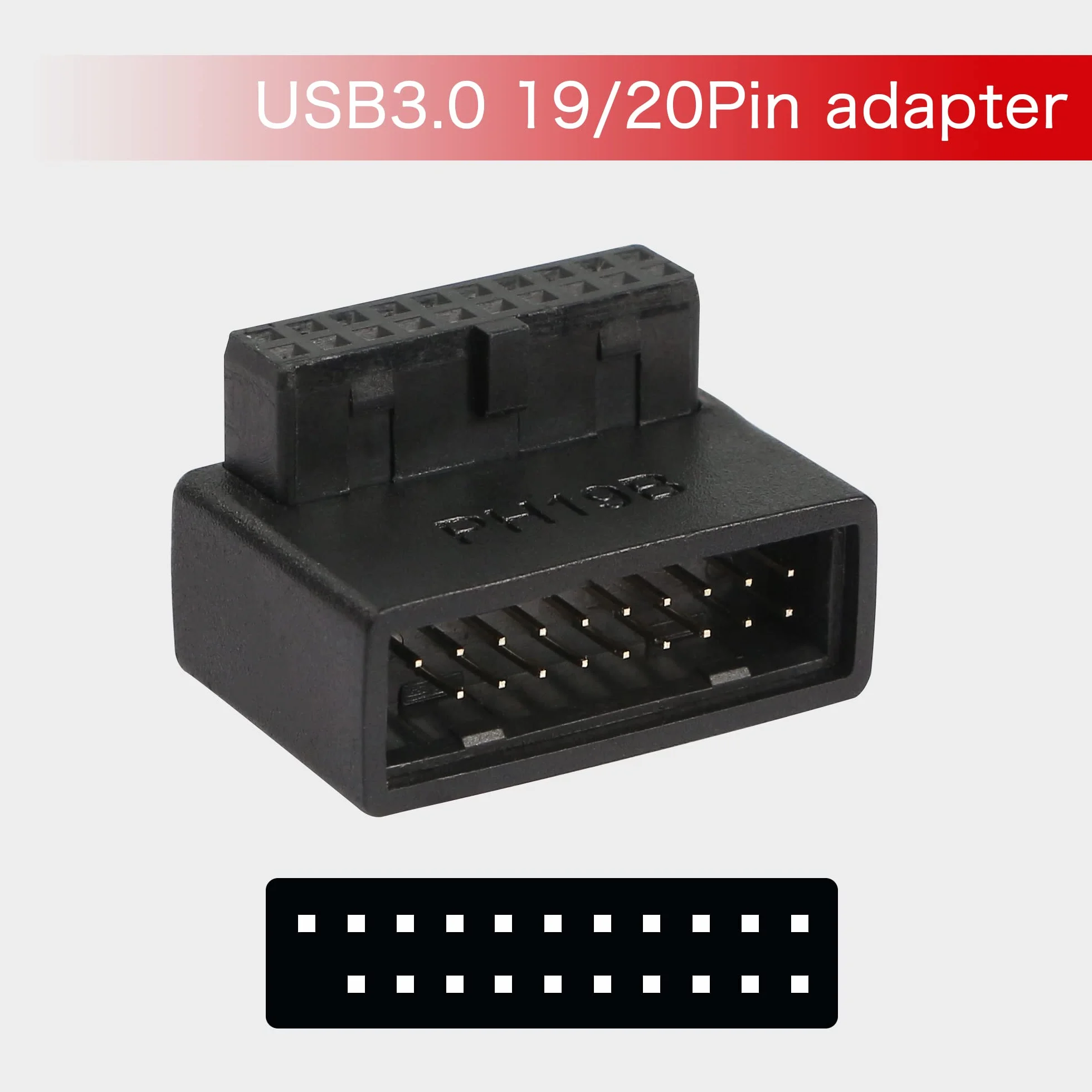 QIANRENON USB 3.0 19/20-pinowy adapter 90 stopni męski na żeński L obrotowe gniazdo kątowe na biurko płyta główna wewnętrzne złącze kątowe (PH19B)