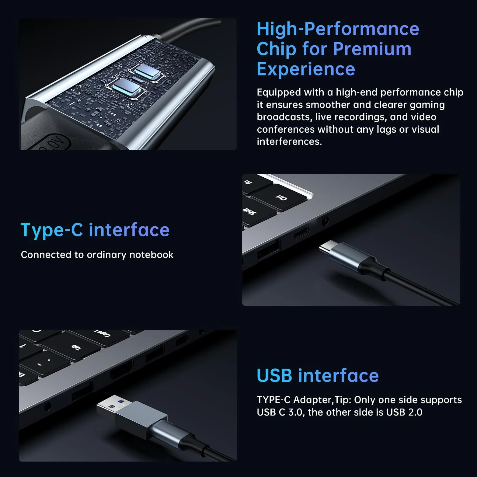Newhope karta przechwytywania wideo, karta przechwytywania 4K HDMI na USB C 3.0, 1080p HD, 60 kl./s, na żywo i nagrywaj wideo, audio, do gier, przesyłania strumieniowego, nauczania, wideokonferencji