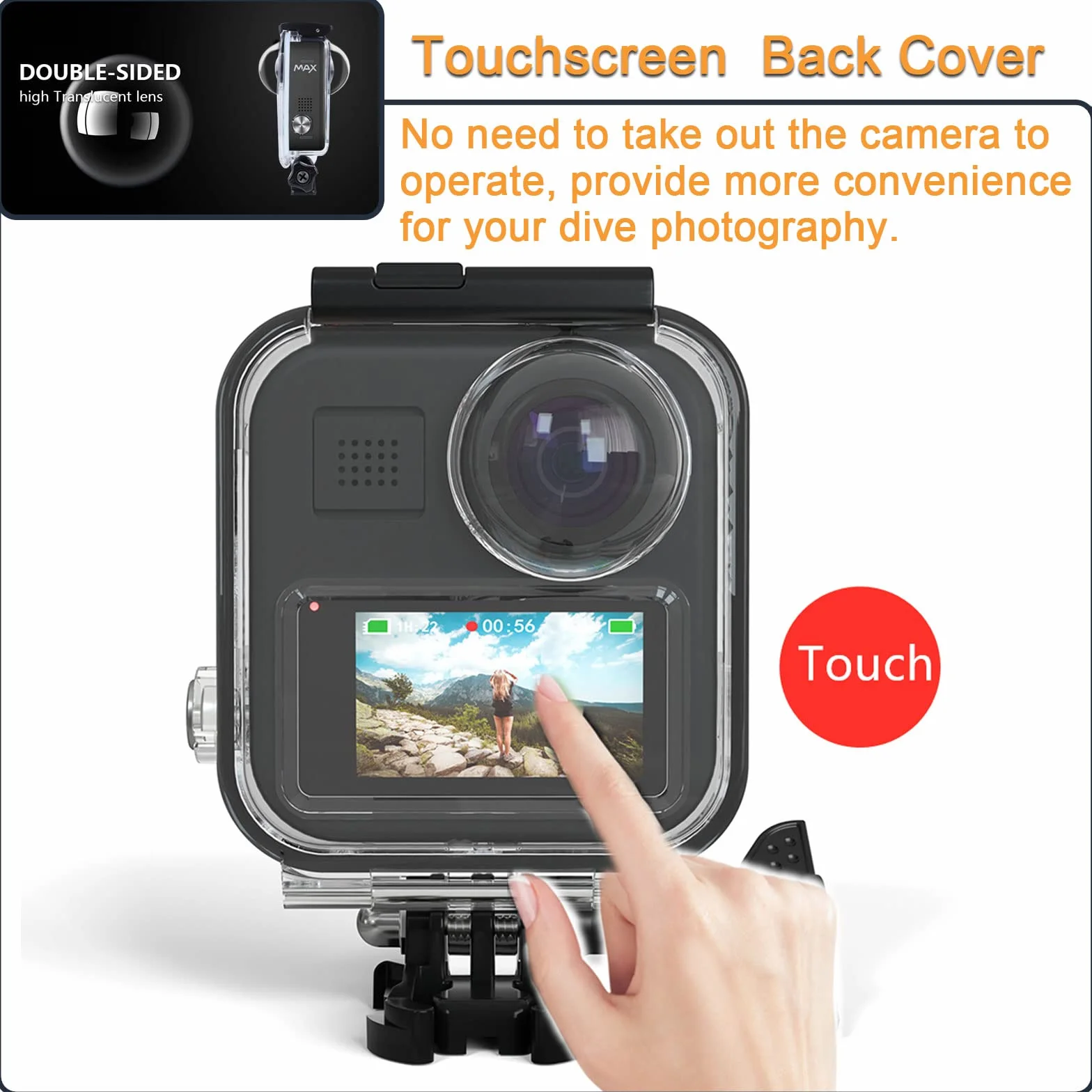 Wodoodporna obudowa do kamery sportowej Go Pro Max 360 z ekranem dotykowym, podwodna obudowa ochronna ze wspornikiem do GoPro MAX 360 zestaw akcesoriów do kamery sportowej