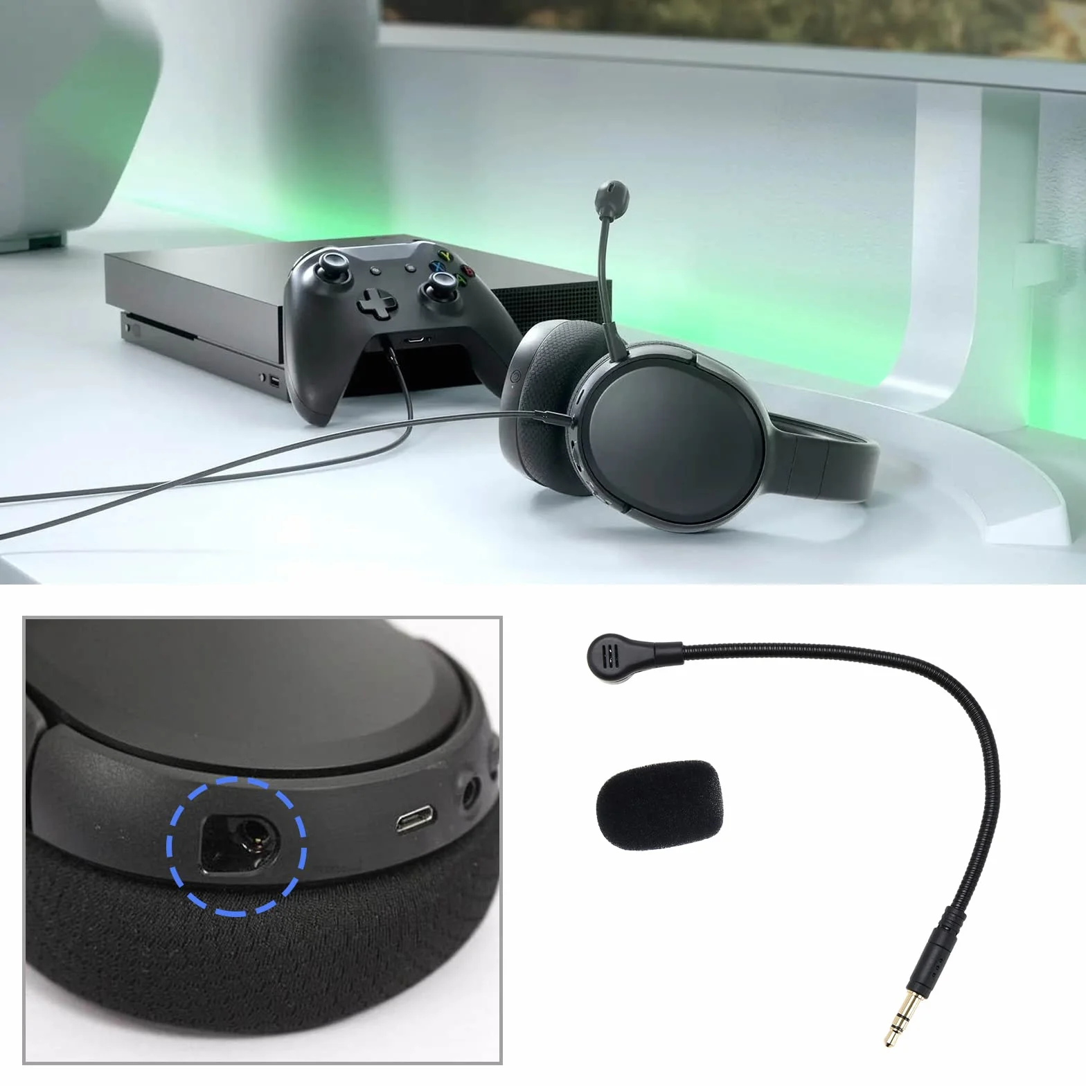 Zamienny mikrofon 3,5 mm, 19 cm, redukcja hałasu, odłączany, kompatybilny z SteelSeries Arctis 1, przewodowy bezprzewodowy zestaw słuchawkowy do gier, czarny z piankową osłoną