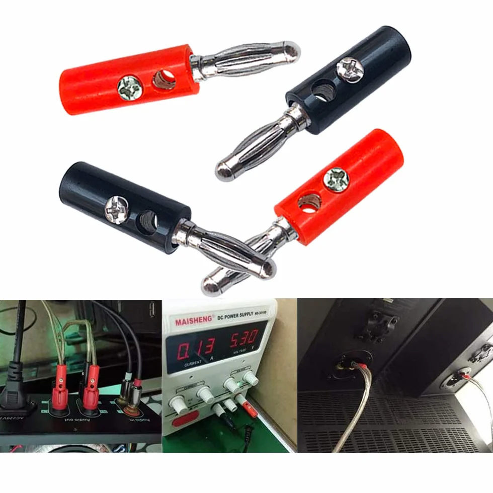 50 szt. 4 mm wtyczka bananowa, niklowane złącze bananowe, adapter złącza bananowego bez lutowania, do głośnika, odbiornika audio/wideo (czerwony, czarny)
