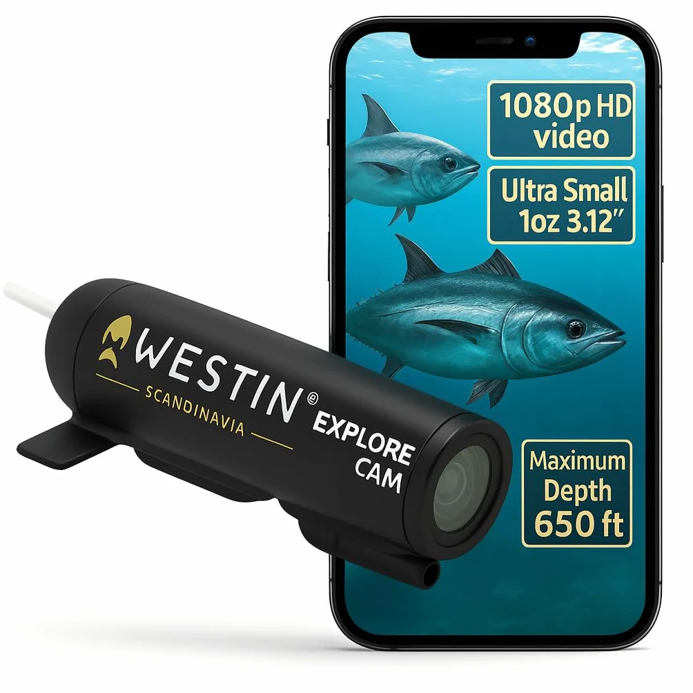 Westin Kamera podwodna Explore 28 g – akcesoria wędkarskie do łowienia karpi, kamera szlakowa z Full HD 1080p, wodoodporna 200 m, żywe kolory, bateria 1 godz. 25 min,