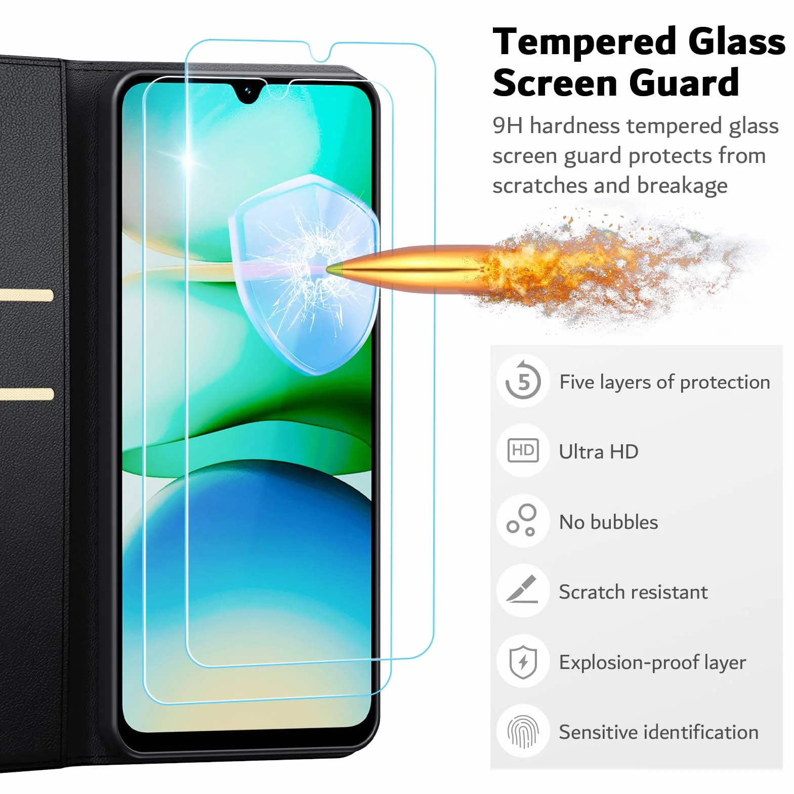 Etui do Xiaomi Redmi A5 4G + osłona ekranu szkło hartowane 2x, pokrowiec portfel skóra PU RFID