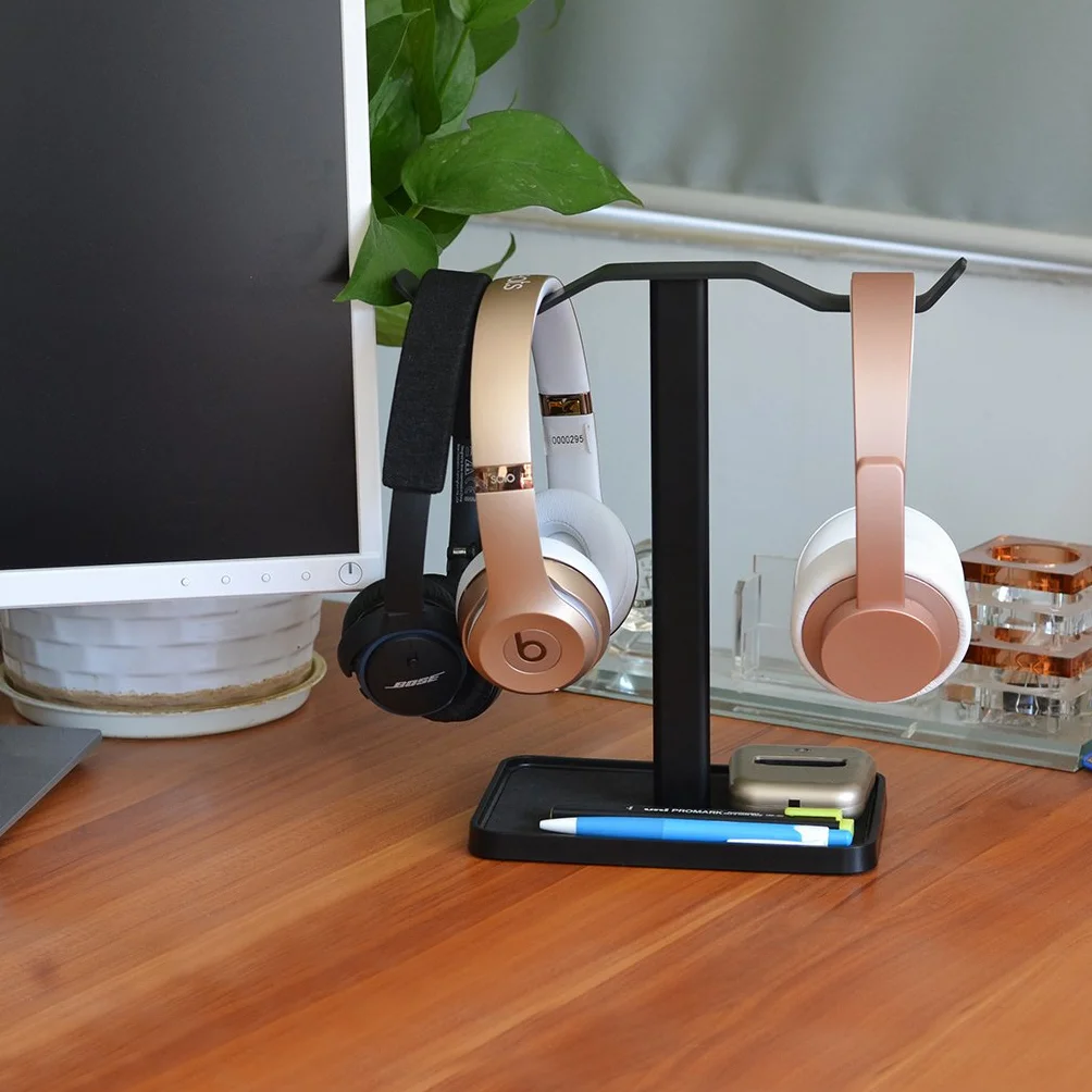 Neetto HS908 Podwójny uchwyt na słuchawki biurkowe, stojak i schowek do słuchawek Micro Sennheiser, Sony, Audio-Technica, Bose, Beats, Akg, Słuchawki do gier