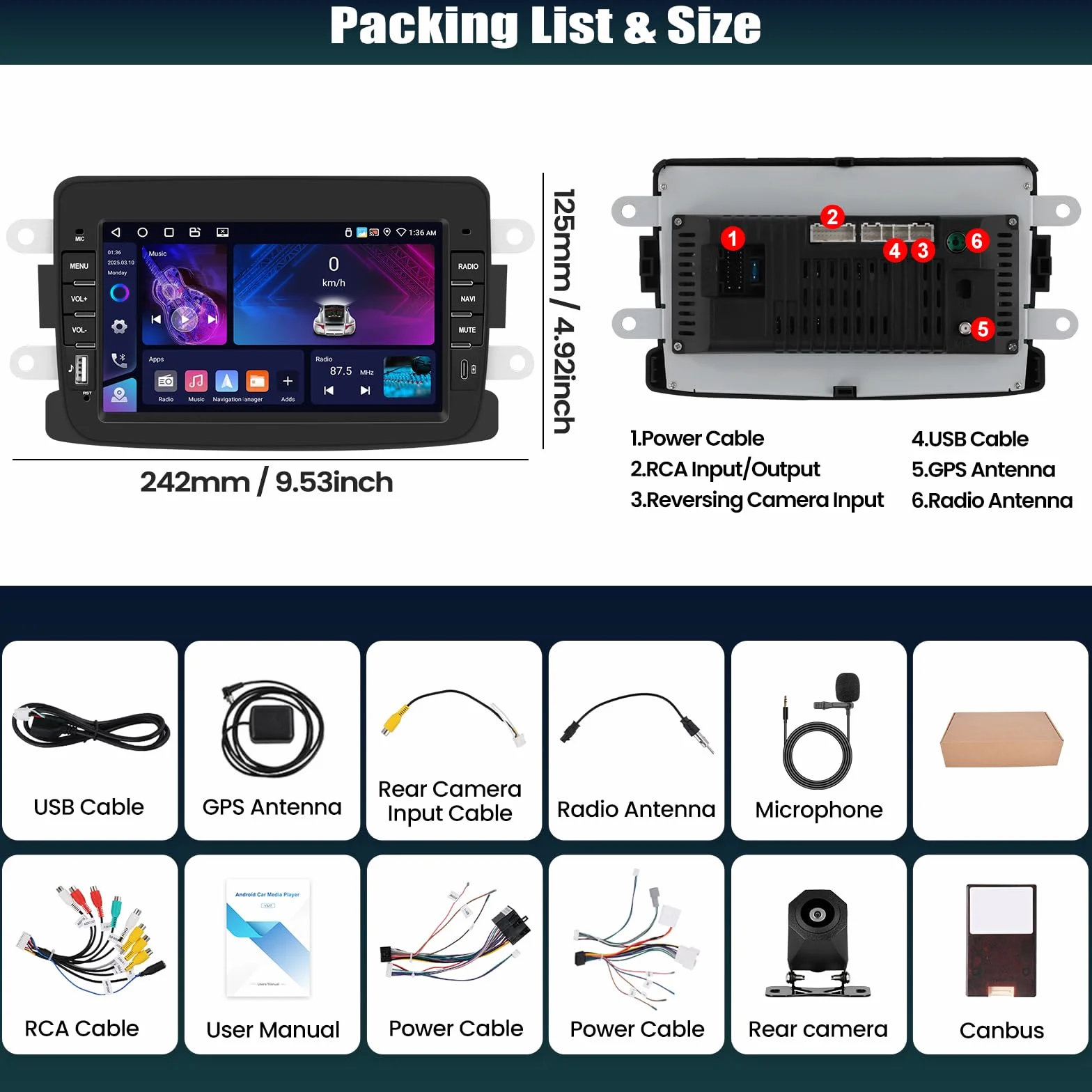 4 + 64 G Android 15 CAMECHO 7 cali radio samochodowe do Renault Dacia Logon Duster Sandero Lodgy Spring z bezprzewodowym Carplay Android Auto, nawigacja GPS Radio ekran dotykowy HD z Bluetooth WiFi