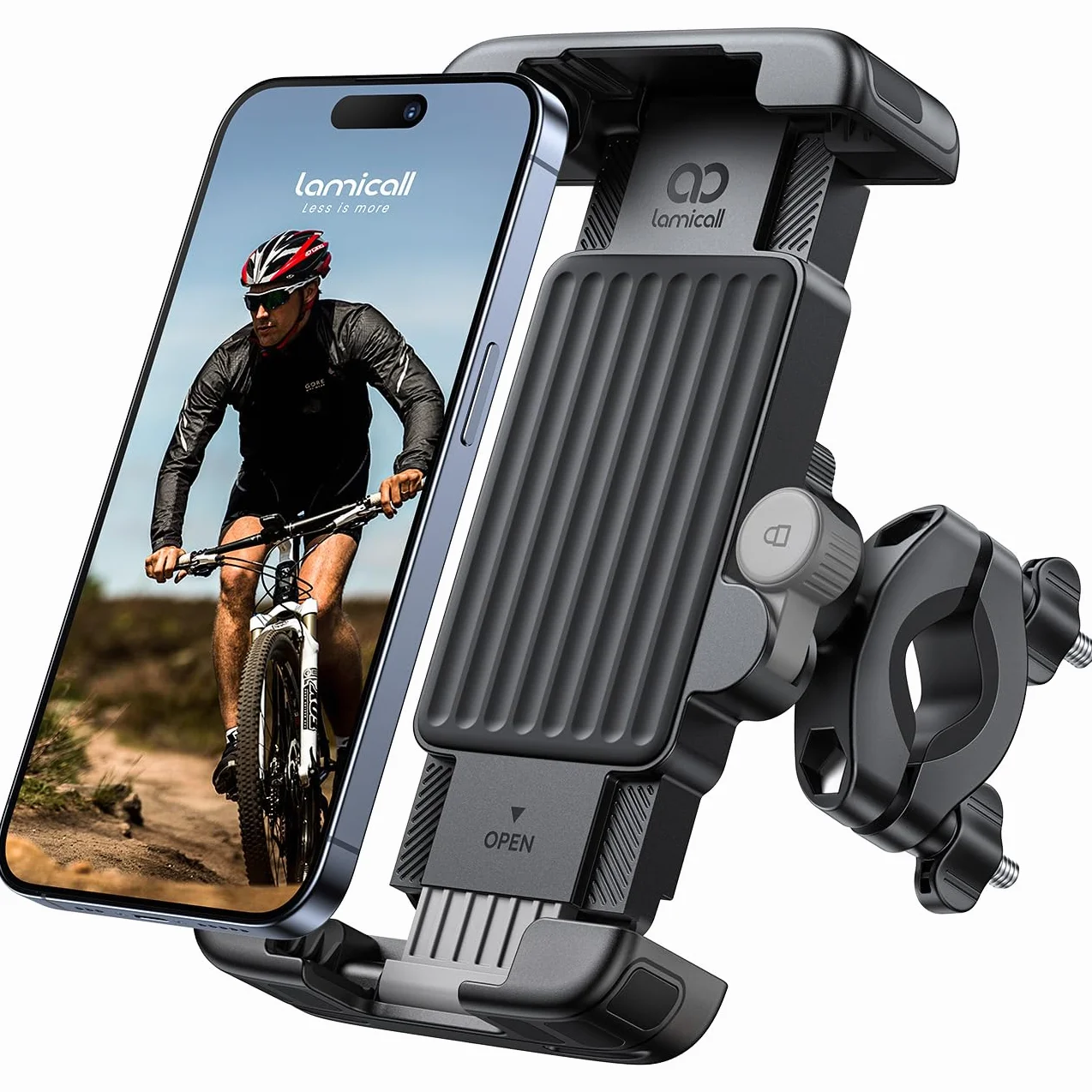 Lamicall Uchwyt na telefon rowerowy-[1S blokada/odblokowanie] obrót o 360°, uchwyt na telefon motocyklowy z silikonową ochroną do iPhone'a 17 16/15 Pro Max, Galaxy S25 S24 Ultra i innych smartfonów 6