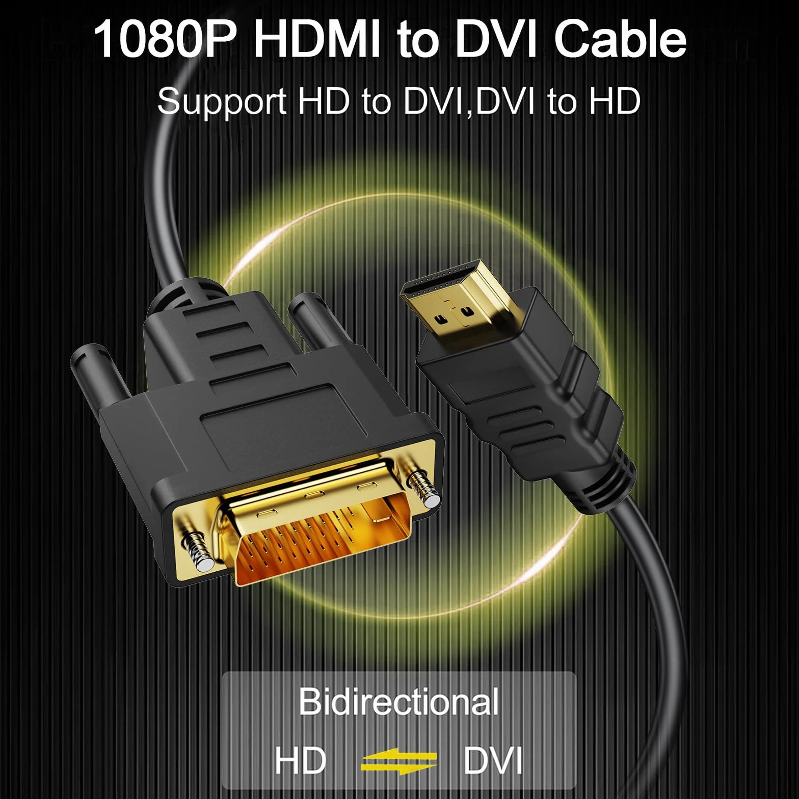 Kabel adaptera HDMI na DVI 1 m, dwukierunkowy kabel do monitora DVI-D 24+1/HDMI, podłącz urządzenie HDMI do monitora DVI lub odwrotnie, Full HD/1080P