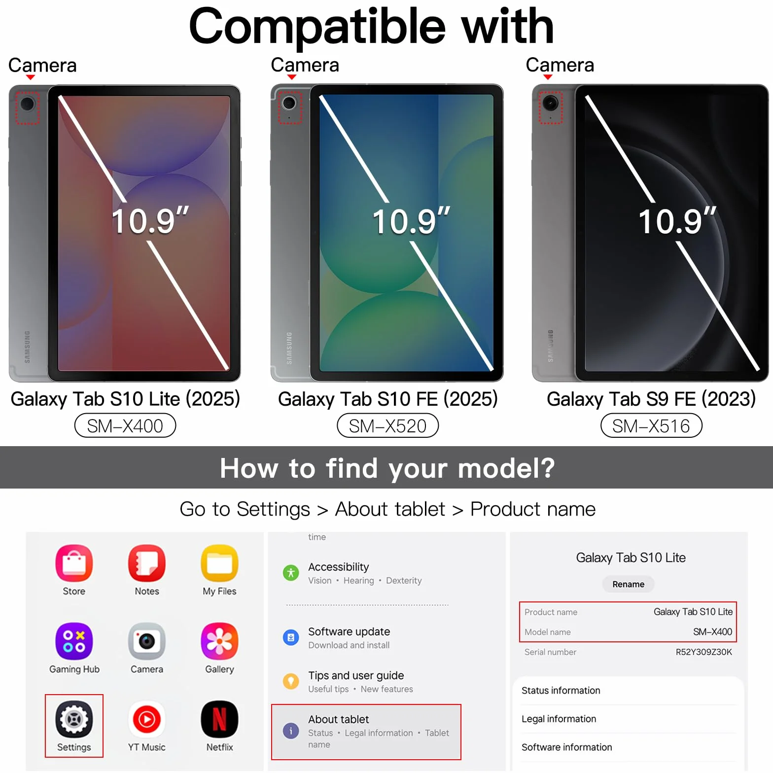 JETech Etui dla Samsung Galaxy Tab S10 Lite / S10 FE / S9 FE 10,9 Cala z S Pen Uchwytem, Slim Folio Stojak Ochronny Tabletu Case, Wiele Kąta Widzenia Oglądanie (Czarny)