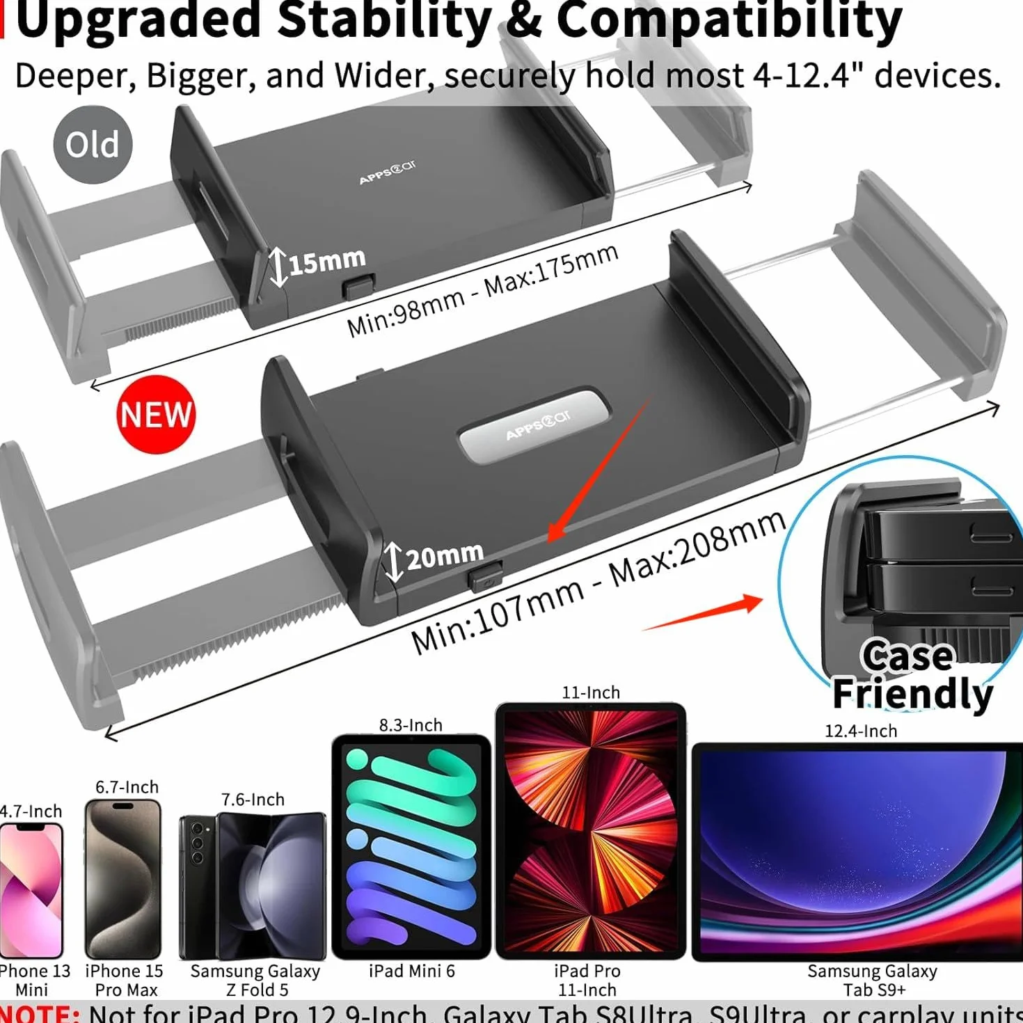 APPS2Car Samochodowy uchwyt na telefon 2 w 1 regulowany kompatybilny z tabletami 4,3-11"