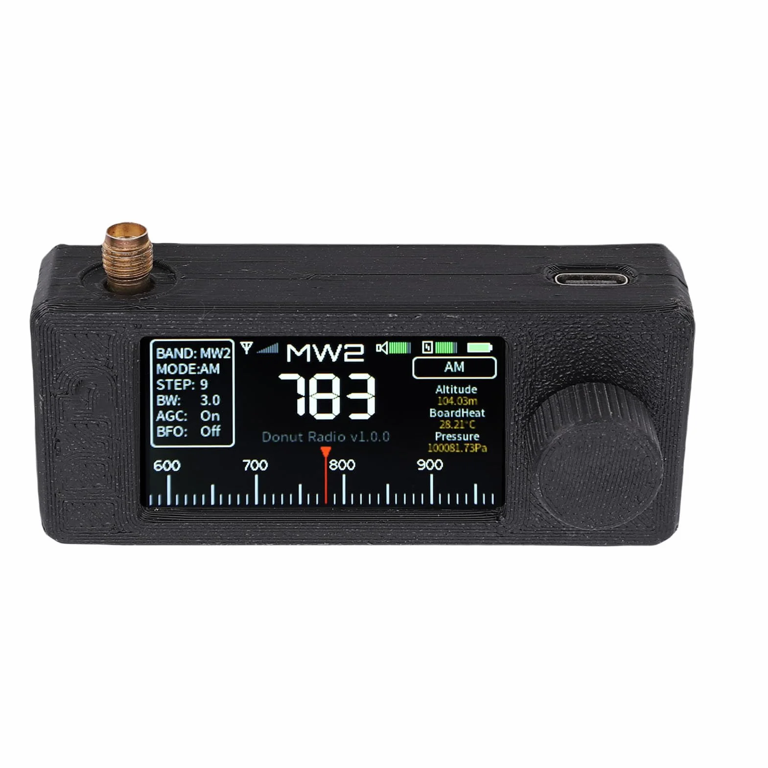 Bewinner SI4732 Przenośny Odbiornik Radiowy z Ekranem IPS 1,9 Cala, Pełne Pasmo AM FM LSB Obsługa USB, Antena Teleskopowa, 10H Bateria do Podróży, Awaryjna (BLACK)