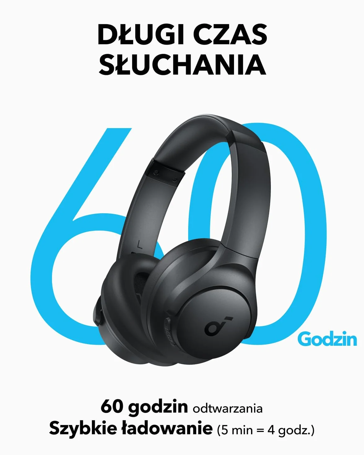 soundcore Bezprzewodowe nauszne słuchawki Bluetooth Anker Q11i, głębokie basy, 60 godzin odtwarzania, dźwięk wysokiej rozdzielczości, zdejmowane nauszniki, połączenie wielopunktowe (Ciemnoszary)