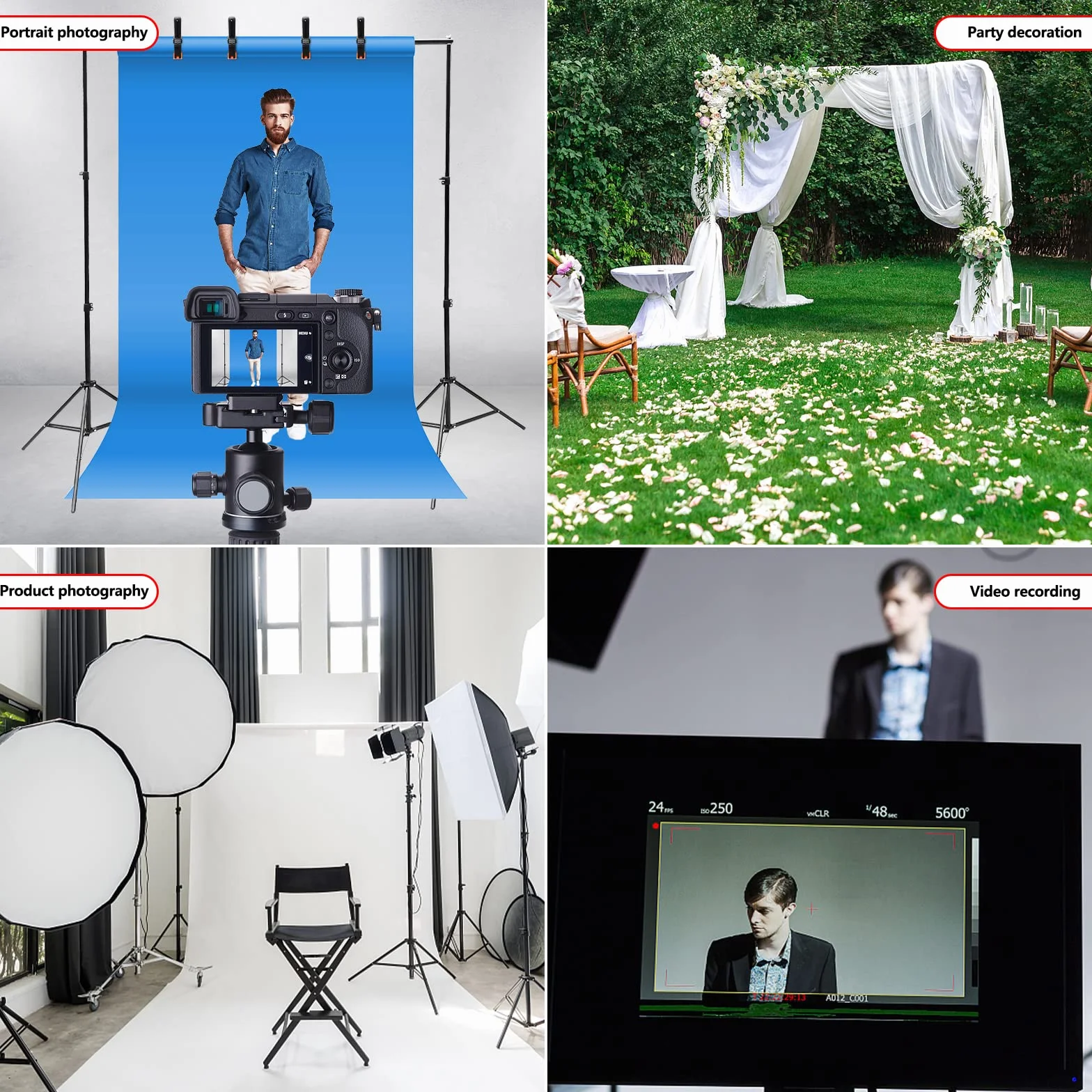 Relota Stojak na zdjęcia 200 cm x 300 cm, regulowany stojak na zdjęcia z 10 klipsami sprężynowymi, profesjonalny statyw do studia fotograficznego, fotografii portretowej, transmisji na żywo