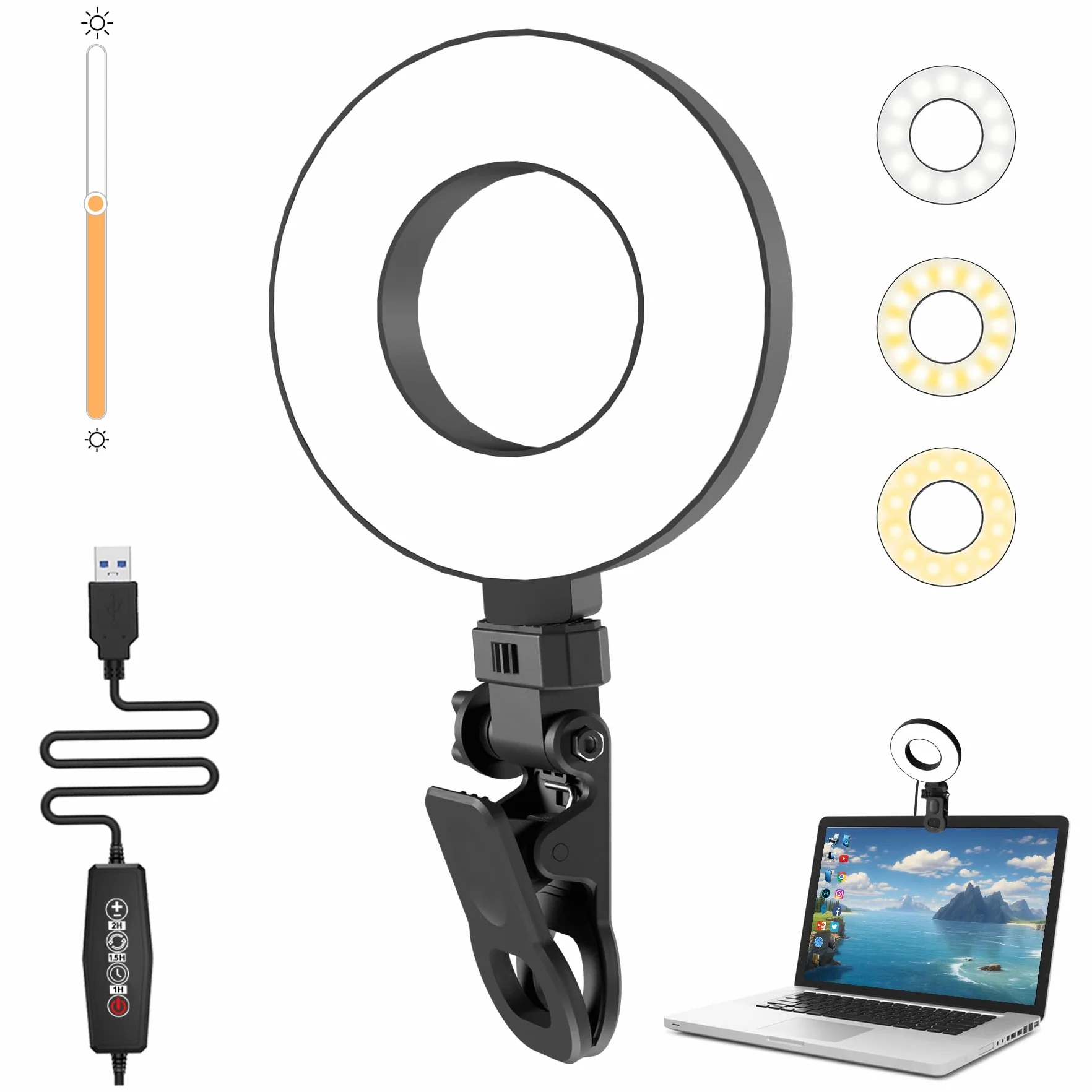 Mojimdo Lampa Pierścieniowa 23LED USB z Timerem do Laptopa, Wideokonferencji