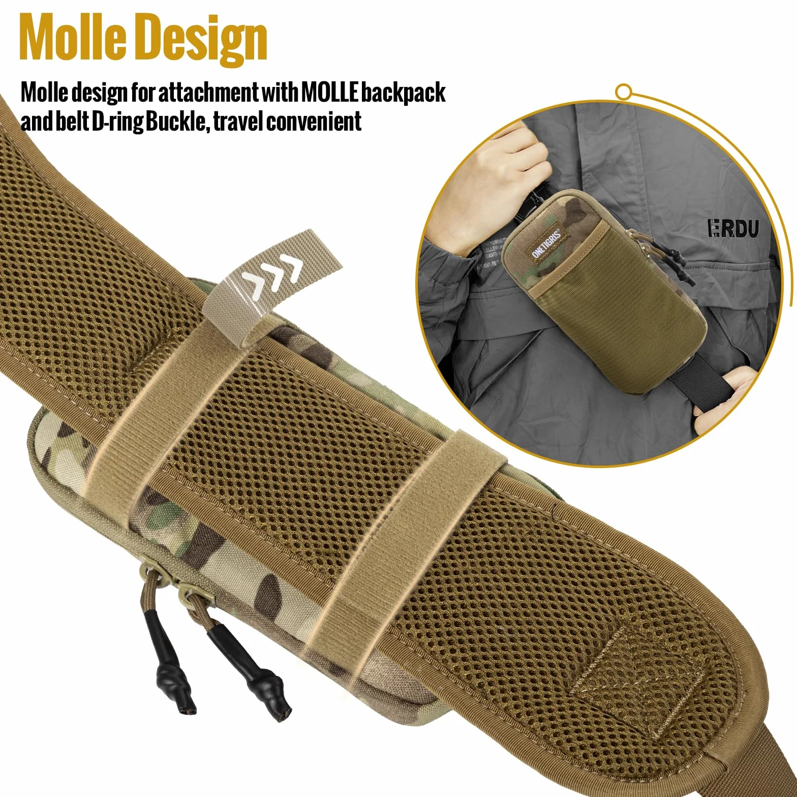 OneTigris Taktyczne etui na telefon komórkowy EDC Pouch Molle małe z karabińczykami 4,7"-6,7" do iPhone 16 15 14 13 12 Pro Max 7 8 Plus Samsung
