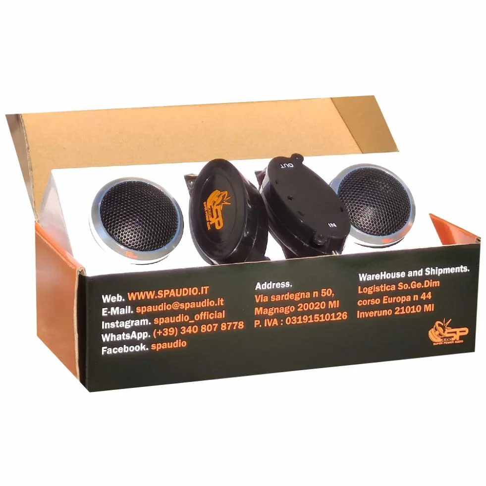 2 SP AUDIO SP TW-14 głośnik wysokotonowy 2,2" 5,50 cm 55 mm średnica 120 W rms i 240 Watt Max 4 omy aluminium zmniejszona głębokość 1,00 cm, para