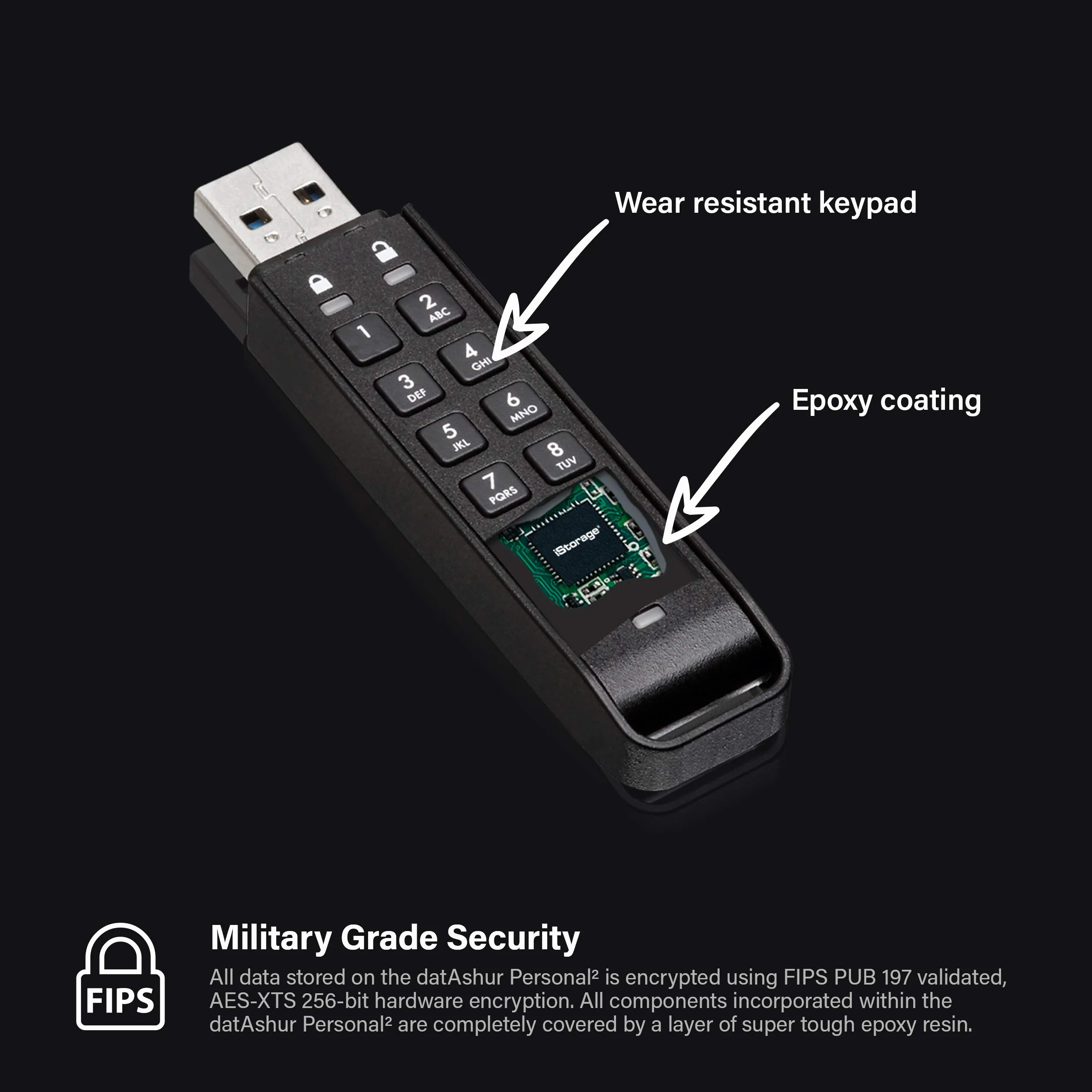 iStorage datAshur Personal2 16 GB - Bezpieczny pendrive - Chroniony hasłem - Przenośny - Szyfrowanie sprzętowe klasy wojskowej
