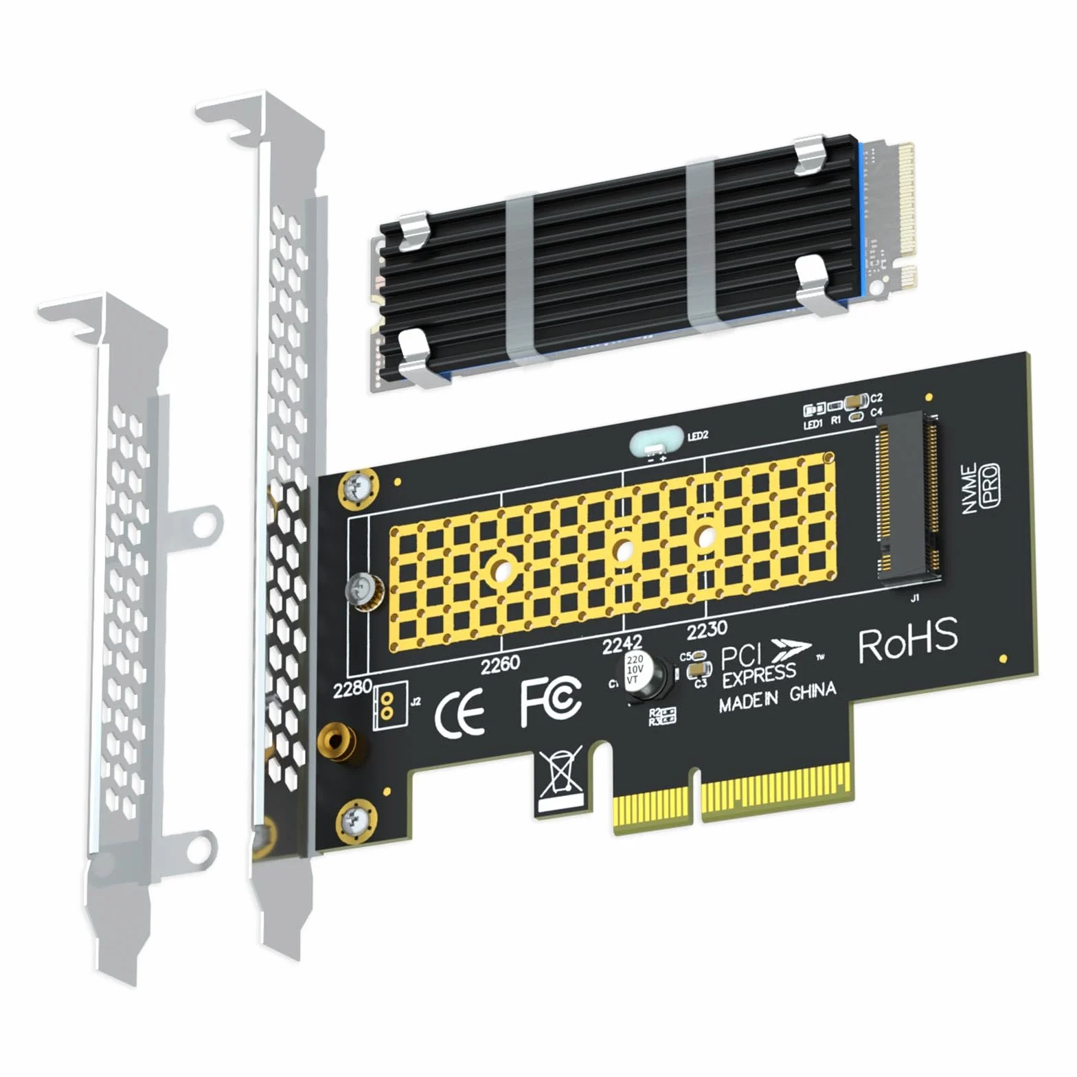 GLOTRENDS PA09-HS Adapter M.2 NVMe na PCIe 4.0 X4 z Radiatorem dla dysków 2280/2260/2242/2230 SSD M.2 NVMe