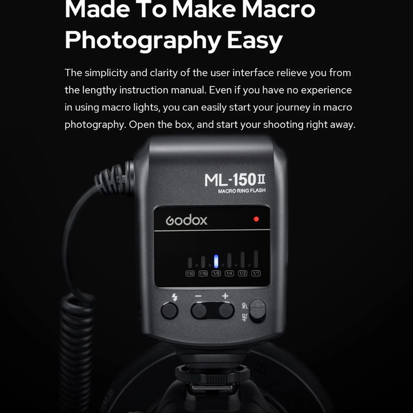 Godox ML-150II ML150II Makro LED Ring Flash Speedlite GN12 0.1-2s Czas recyklingu 5800K ± 200K dla Sony Canon Nikon Fuji Olympus Panasonic DSLR Kamery do produkcji wideo, fotografii zwierząt i roślin