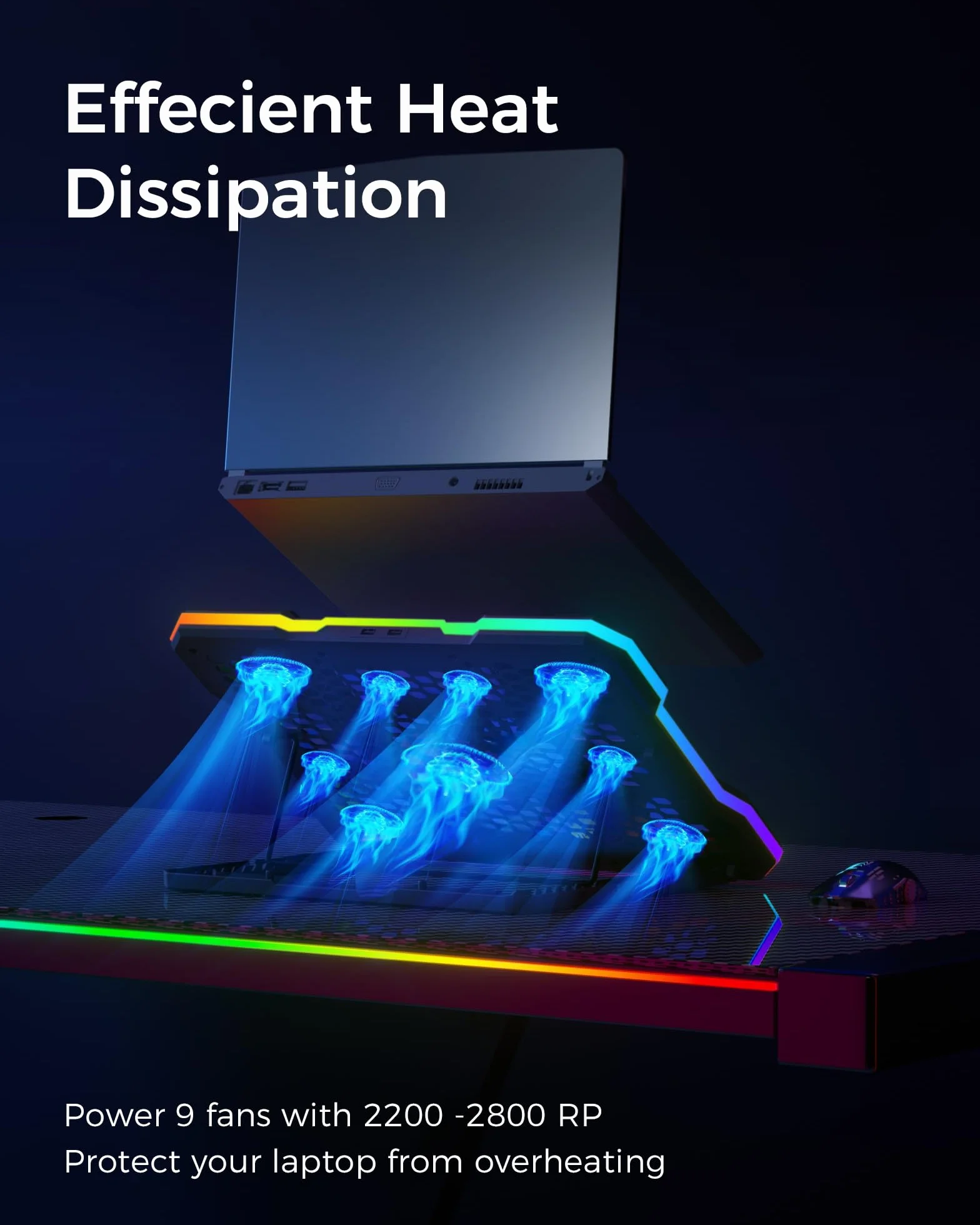 ChillCore Podkładka chłodząca do laptopa, światła RGB, chłodziarka do laptopa, 11 wentylatorów, do laptopów o przekątnej ekranu 15,6–19,3 cala, wentylator do gier, z 8 wysokimi stojakami, 2 portami