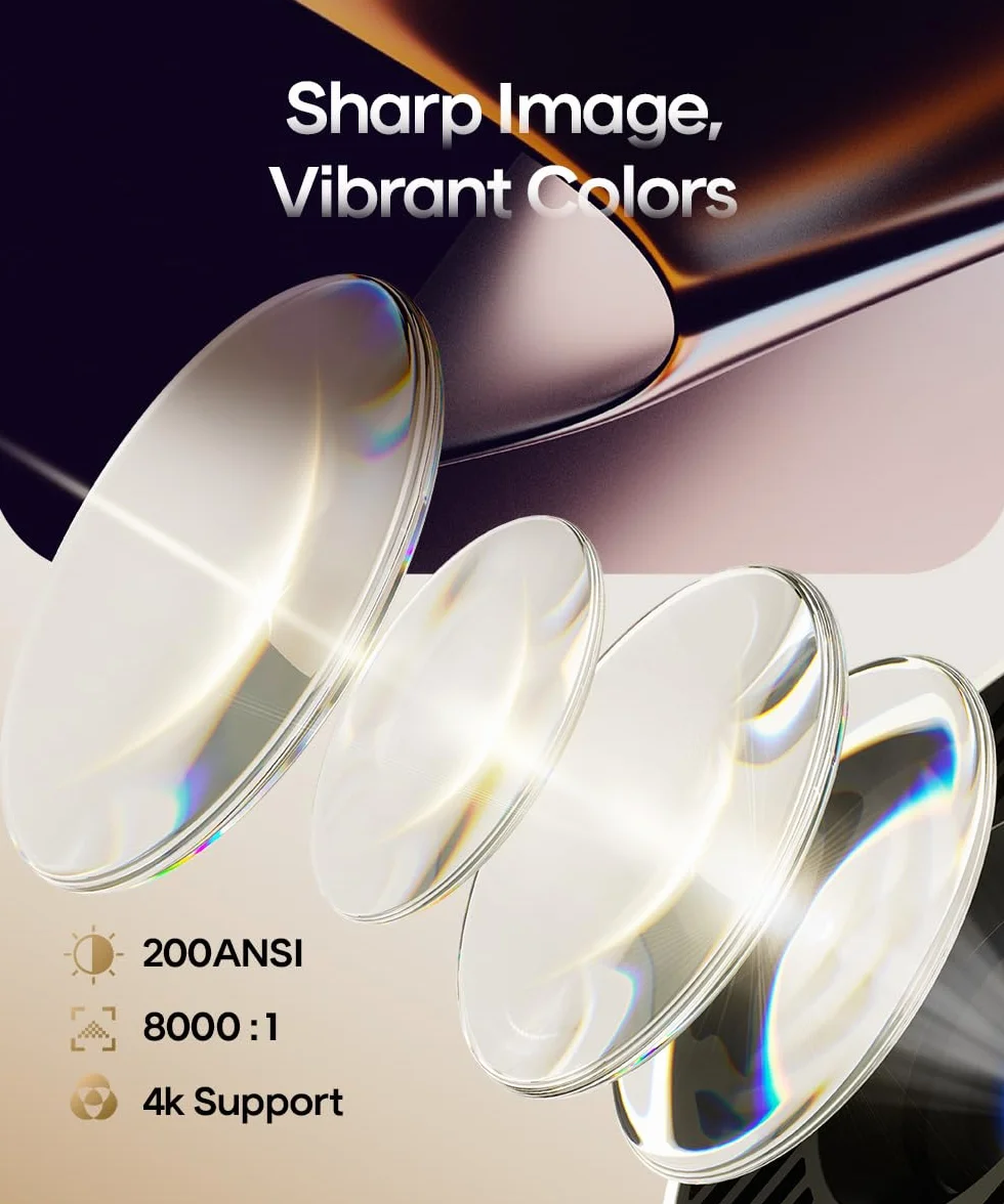 Mini projektor obsługuje 4K | inteligentny projektor 5G WiFi 6 BT 5.4, mini projektor Full HD 1080P, obsługuje 200ANSI 8000L w automatycznej poziomej korekcji trapezu (szary)