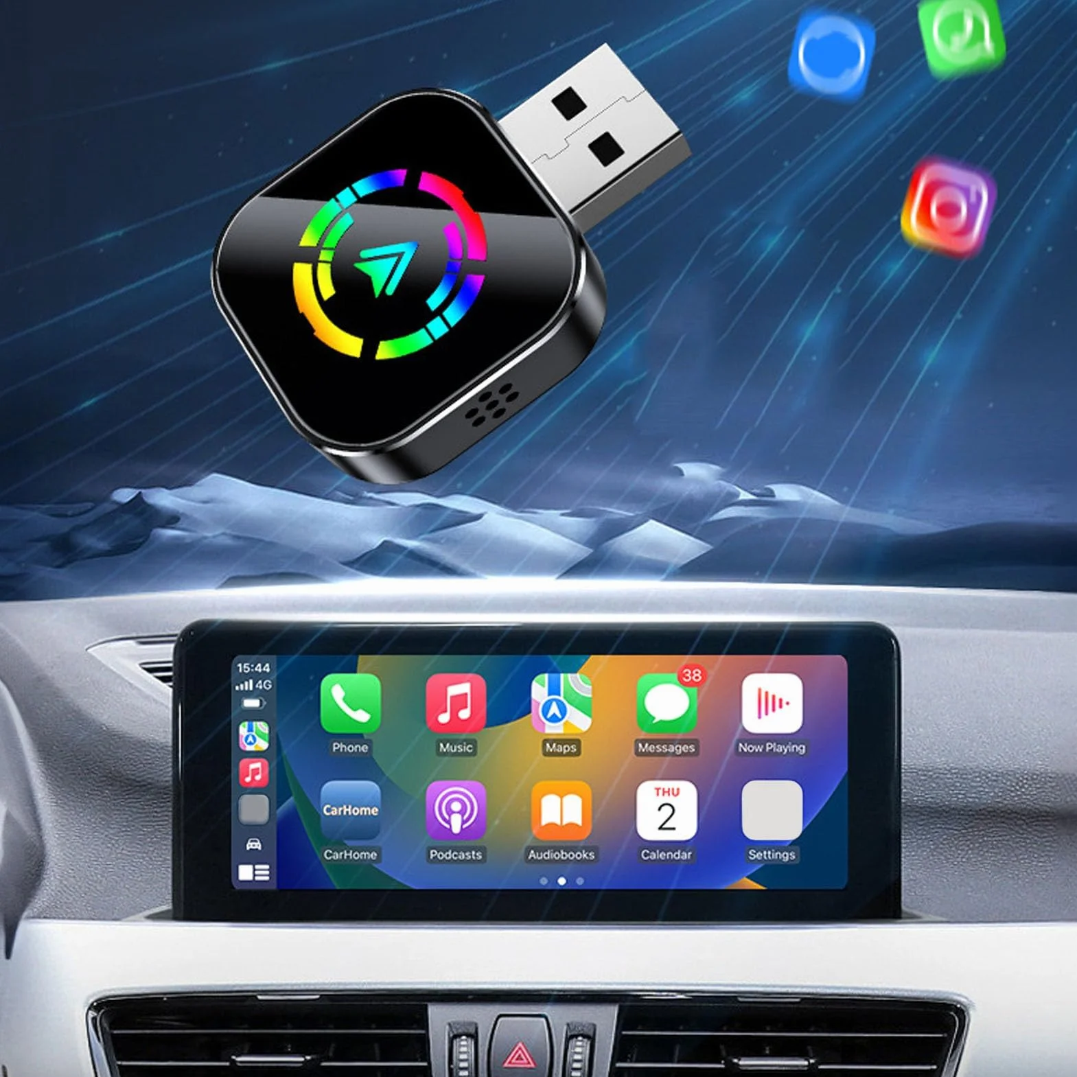 Ejoyous 2-w-1 Bezprzewodowy Adapter Auto 5.8 GHz WLAN z Adapterem Typu C USB IOS 6+ 10+