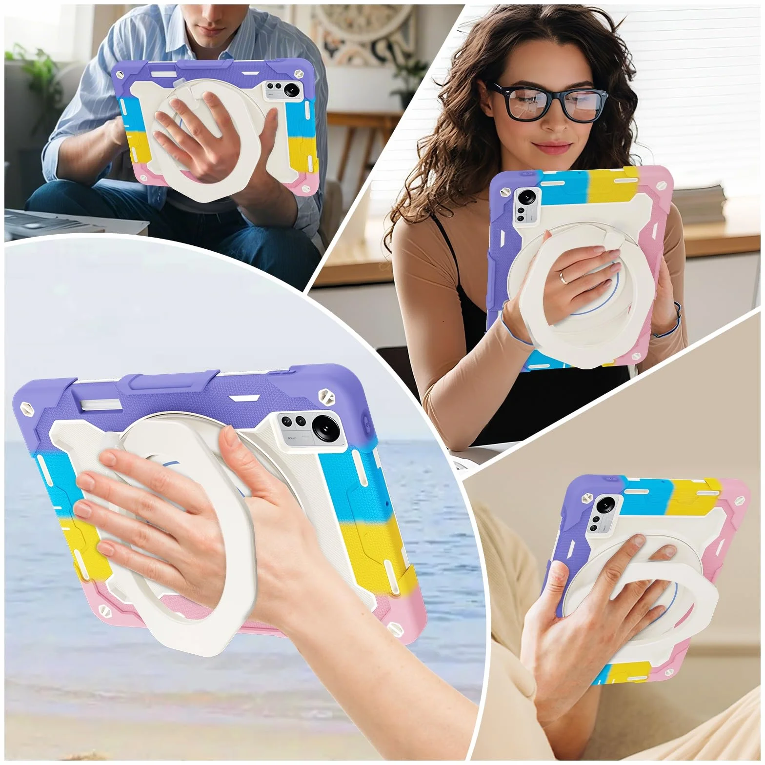 Pełna torba ochronna Wytrzymała obudowa ochronna do Xiaomi Mi Pad 5 Pro 12,4", stojak obrotowy o 360°, pasek na ramię, uchwyt na długopis i pierścień uchwytu, ochrona przed wstrząsami dla dzieci i