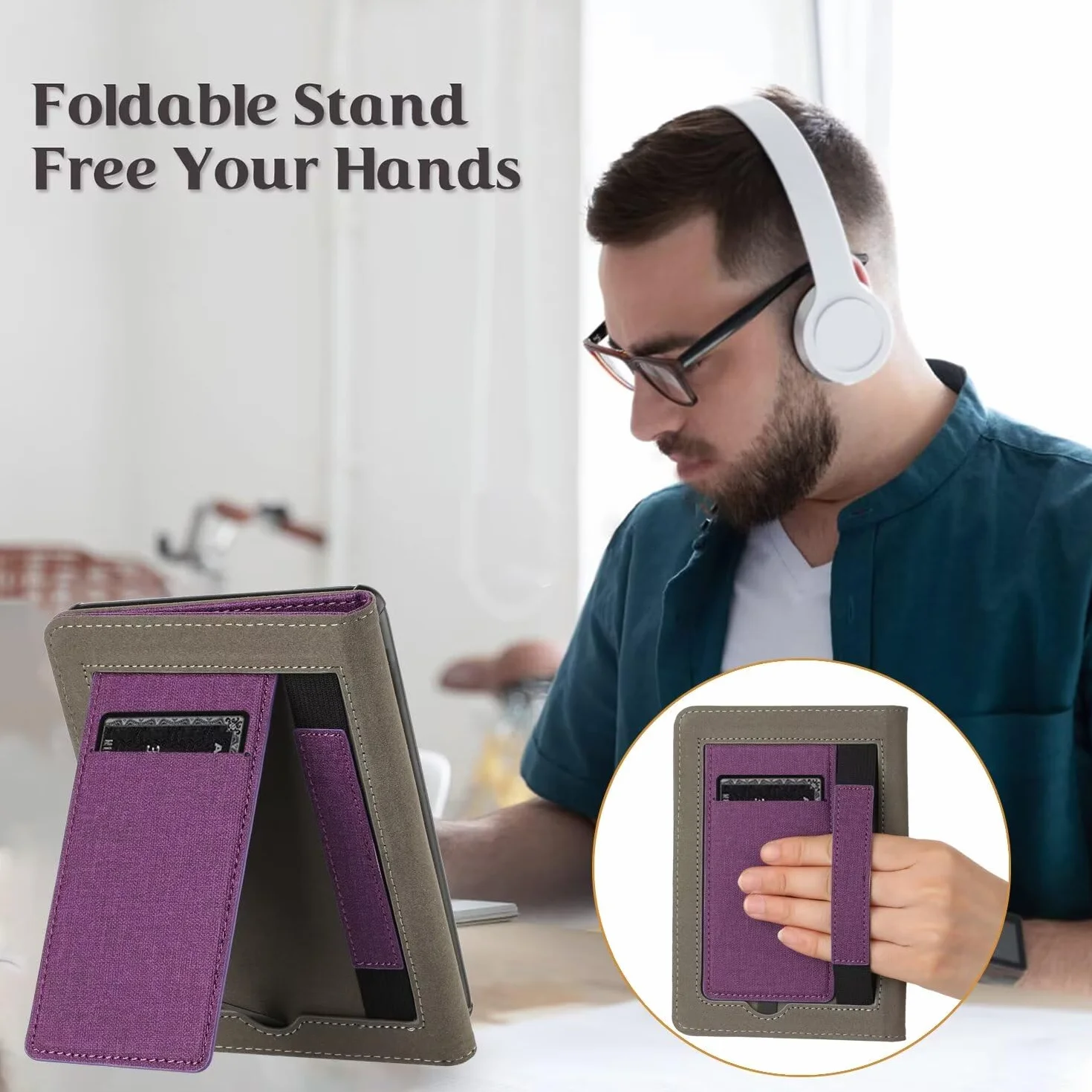 MOKASE Etui Fit for 6" Kindle Paperwhite 5/6/7. Generacji 2012,2013,2015,2016 (Model: EY21 / DP75SDI), Pokrowiec ze skóry pu, Inteligentną Automatyczne Budzenia/Uśpienia z gniazdem na kartę, Purple