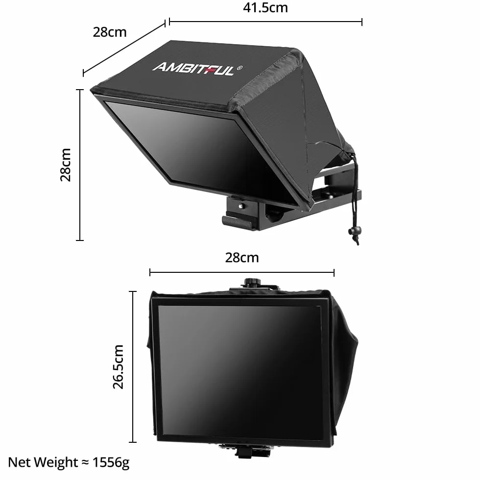 Ambitful T14Pro Teleprompter 35.6 cm do aparatu, iPada tabletu z systemem Android, smartfona, sterowanie aplikacją/bez montażu, kompatybilny z iOS Android, do technik online, wywiadów, vloggera