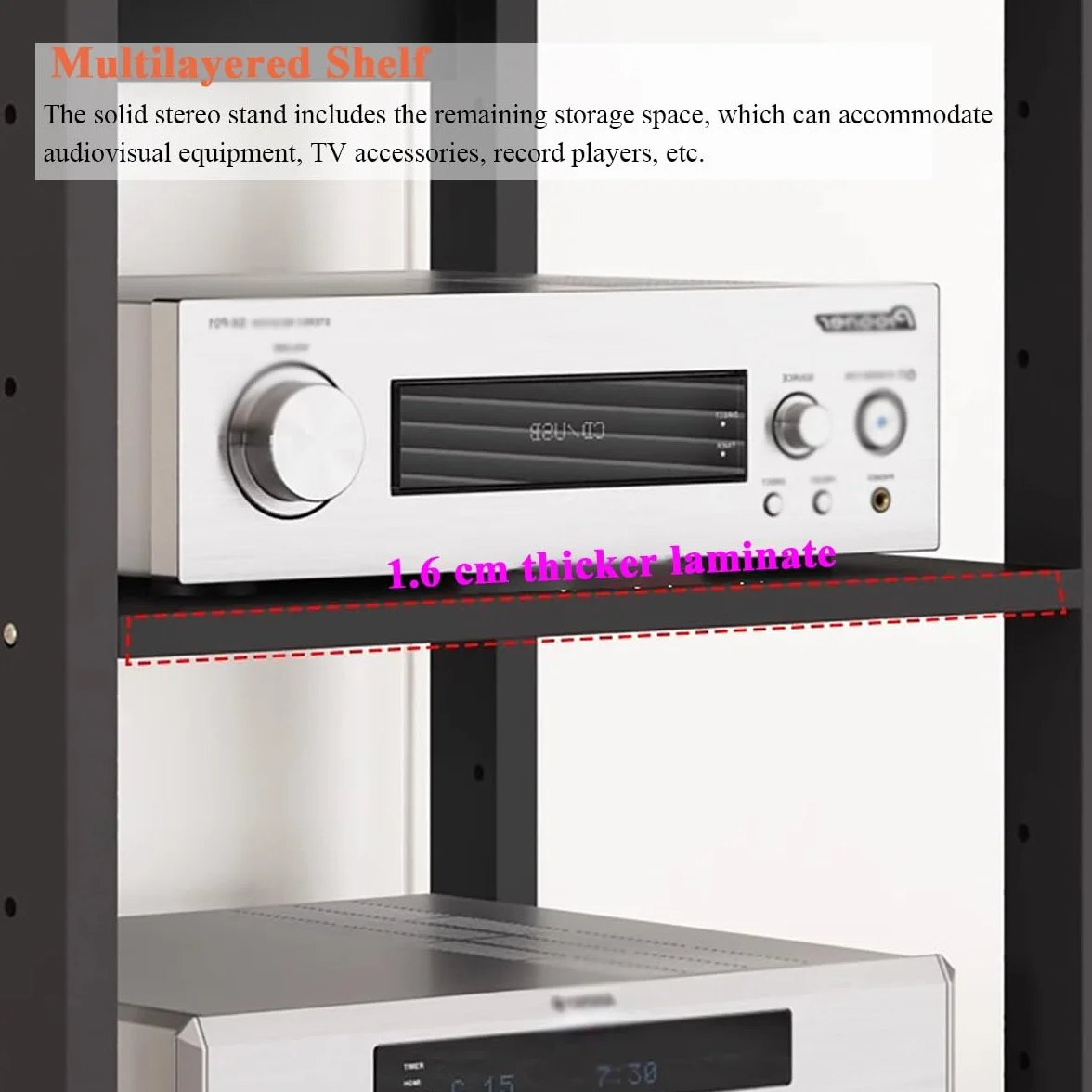 3-poziomowy stojak HiFi na audio i wideo, narożny stojak na multimedia, odbiornik stereo, jednostka do przechowywania do domowego biura, kina, salonu, sprzętu do gier i odtwarzacza CD