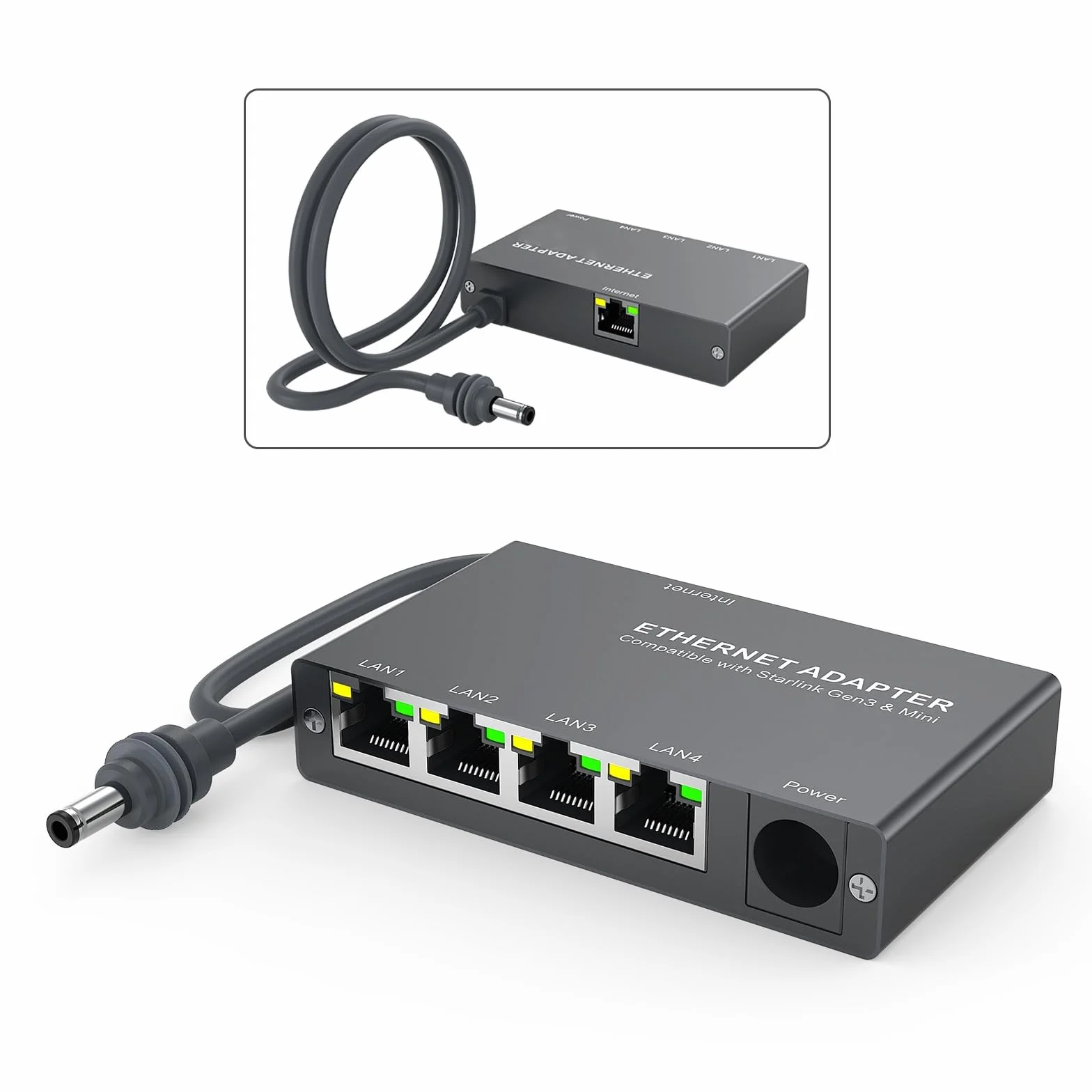 4-Portowy Gigabit Adapter Ethernet kompatybilny ze Starlink Mini i Gen 3 od MMOBIEL – Przełącznik Ethernet RJ45, Rozdzielacz Ethernet 1000Mbps z Kablem 0.5m – Do Kampera, Łodzi, Home Office i Gaming