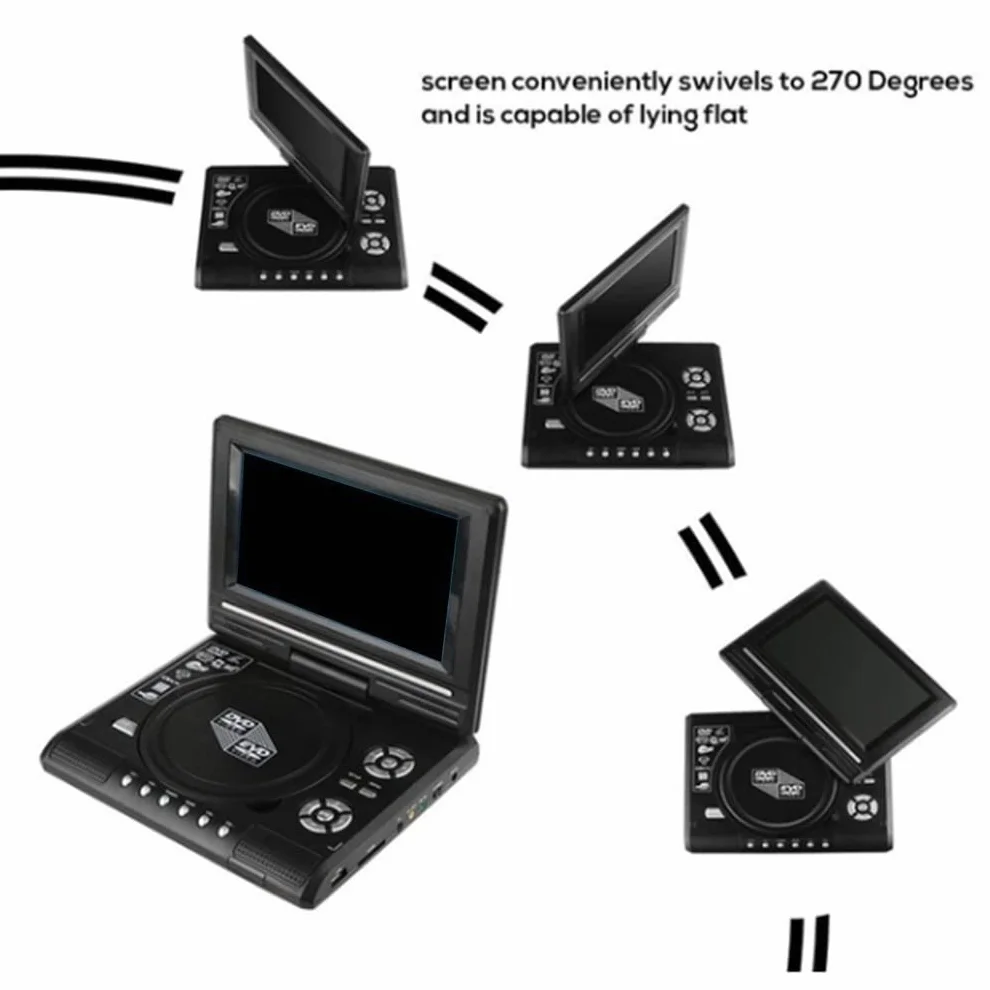 Przenośny odtwarzacz DVD,Odtwarzacz DVD, Przenośny przenośny odtwarzacz DVD z telewizorem Wbudowana bateria Obrotowa inteligentna funkcja wyłączania zasilania Mini telewizor,for Home, Car