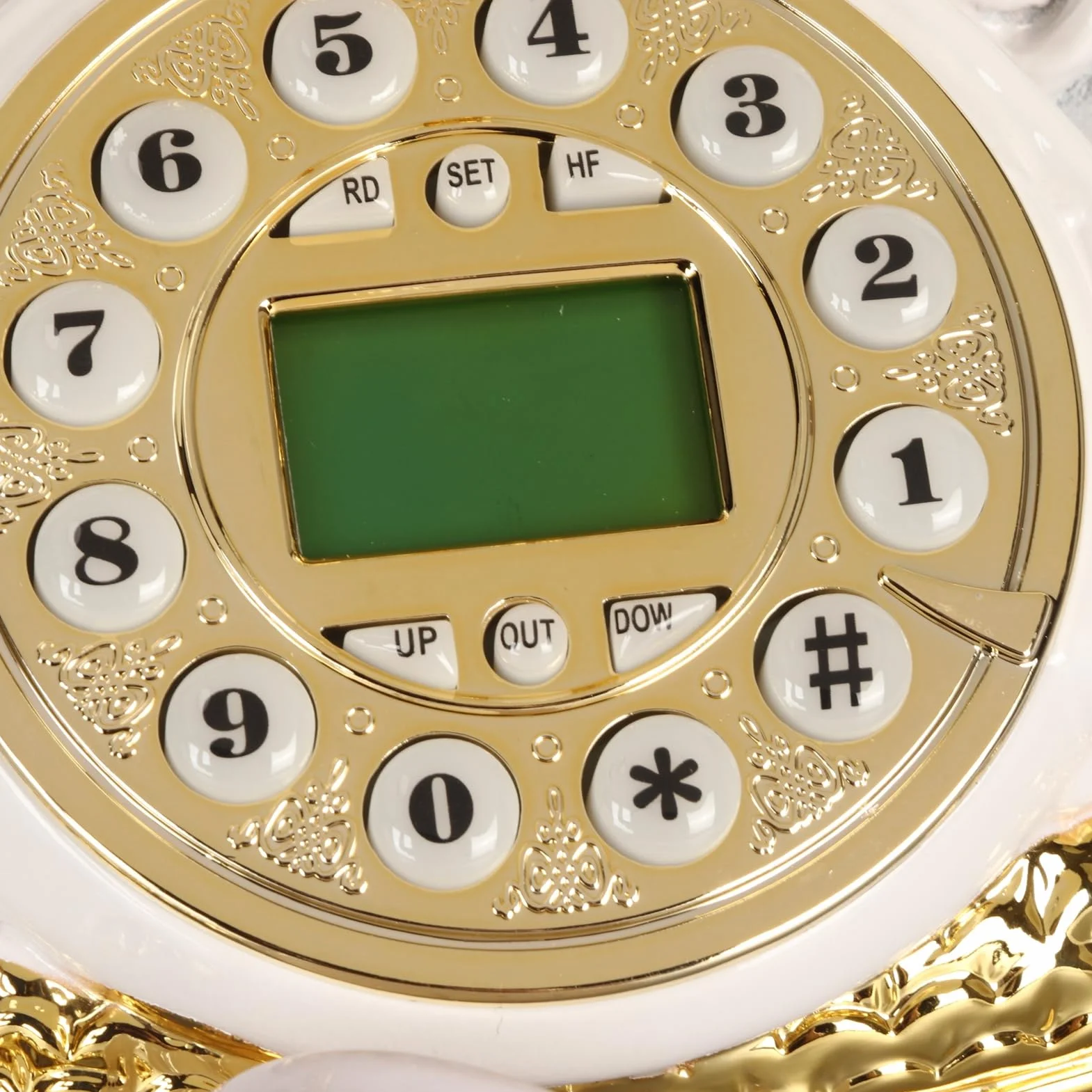 POENVFPO Telefon Stacjonarny w Stylu Retro z Wyświetlaczem LCD Trwały, Zabytkowy Telefon do Dekoracji Domowego Biura, Hotele z żywicy Galwanicznej Star (MS‑8334B, złoty)