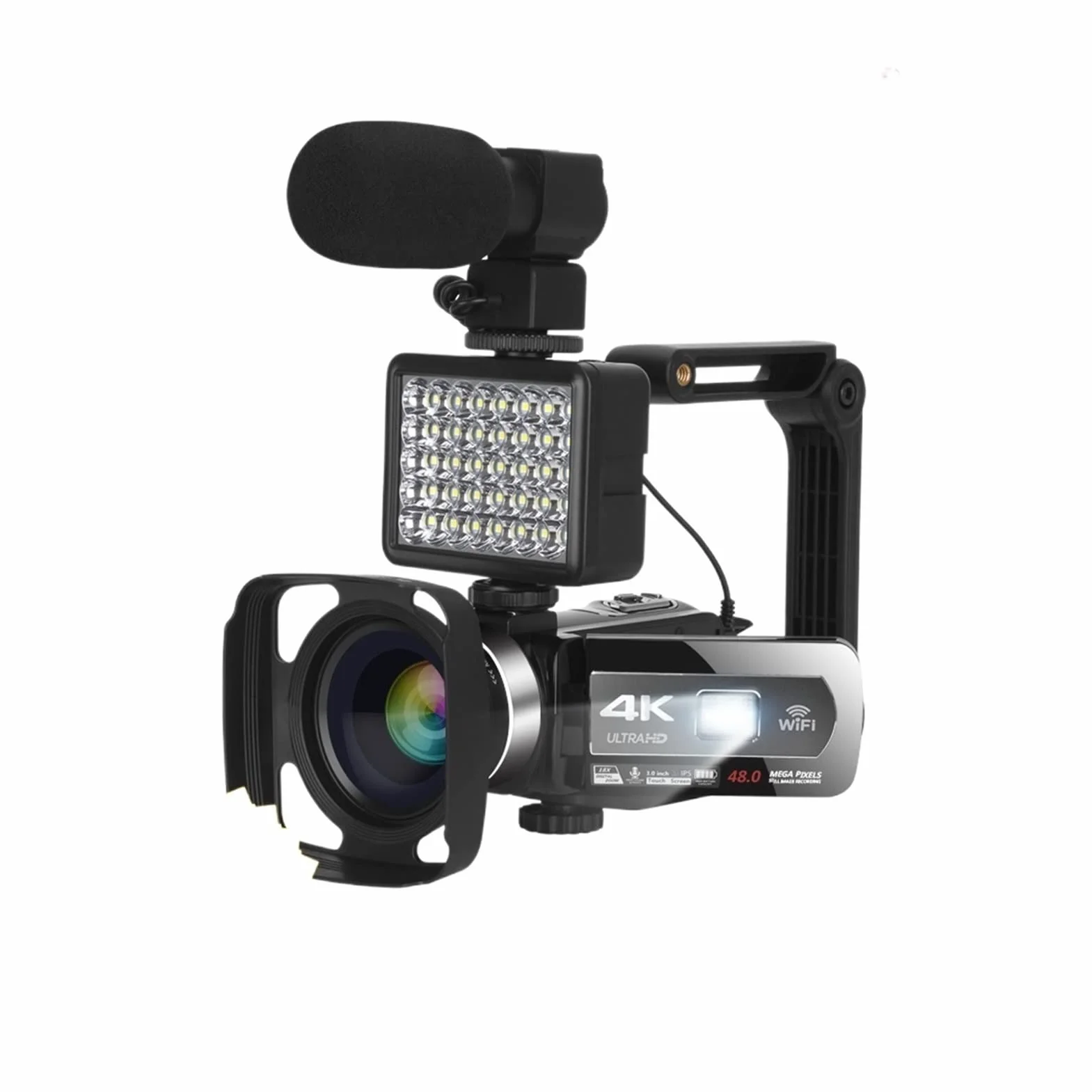 Kamera Wideo, 4K kamera wideo Kamera Auto Focus 4 8mp. Digital Vlogging Camera Recorder Live Streaming WiFi Ekran dotykowy i fotografia(128G SD Card)
