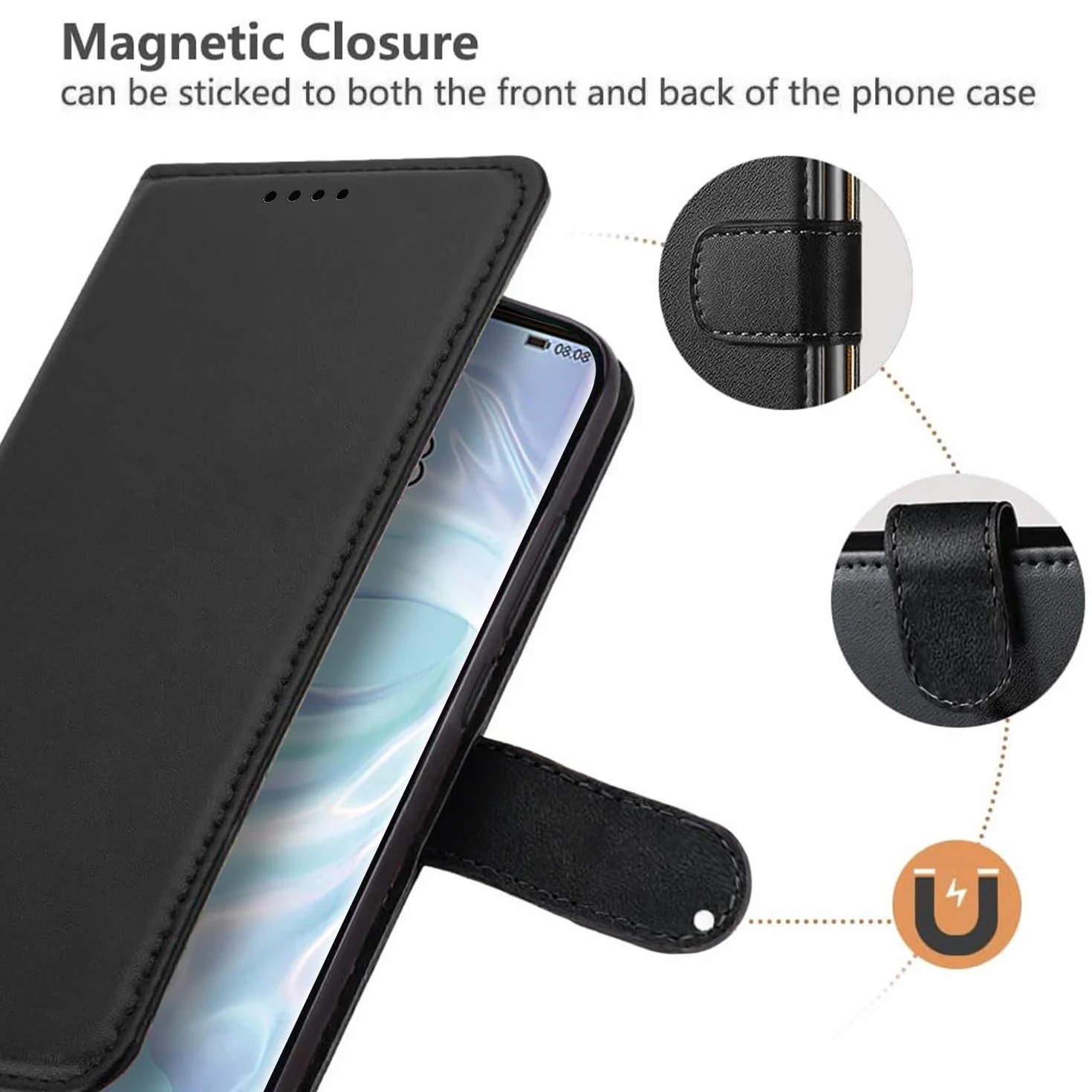 Tawarror Skórzane etui z klapką do Huawei P30 Pro, wielofunkcyjne magnetyczne etui skórzane do P30 Pro ze składanym stojakiem i gniazdami na karty, czarne