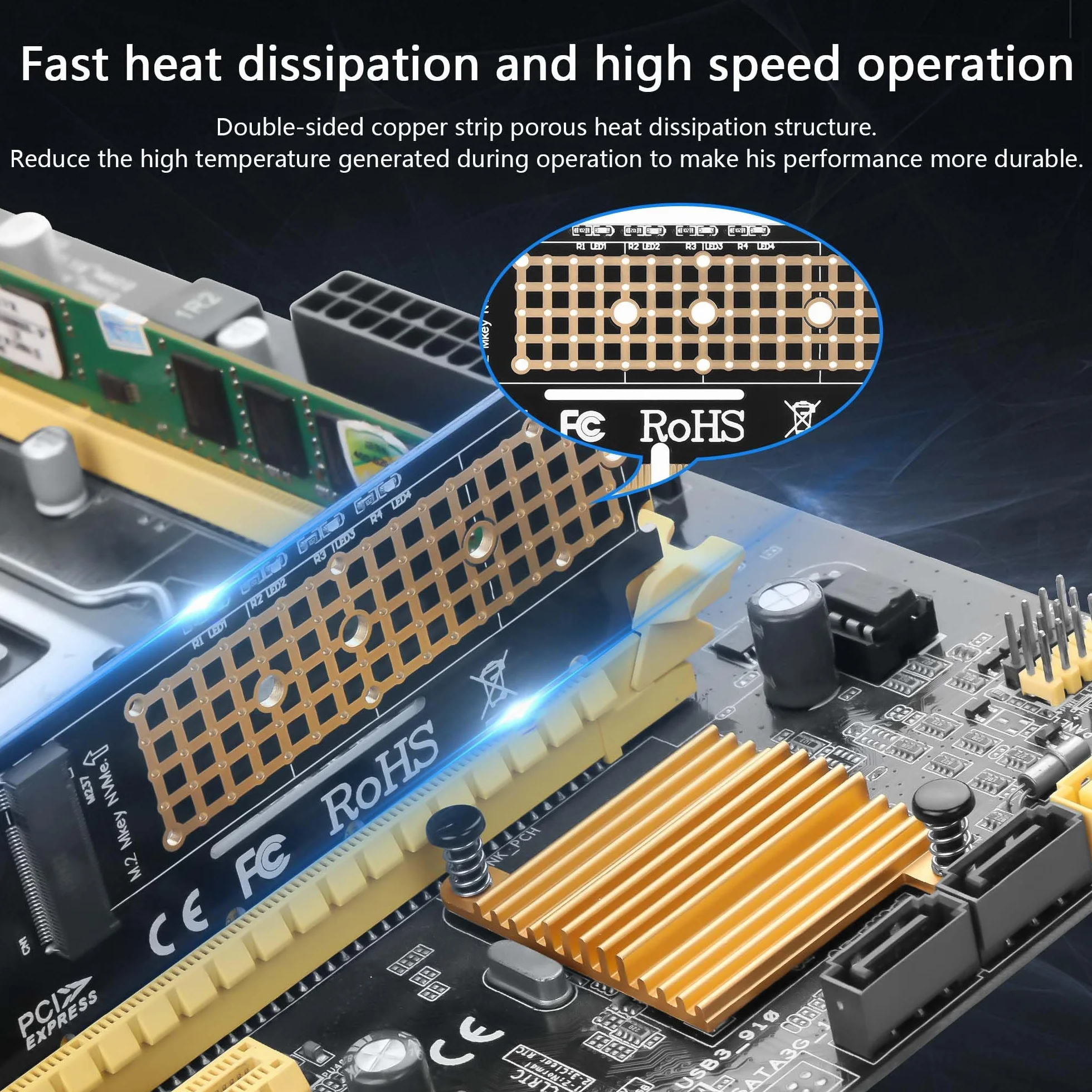 GINTOOYUN M.2 NVMe SSD do PCIe 4X 8X 16X karta adaptera M-Key PCI-E 3.0 4X 8X 16X karta rozszerzeń obsługa 2230 2242 2260 2280